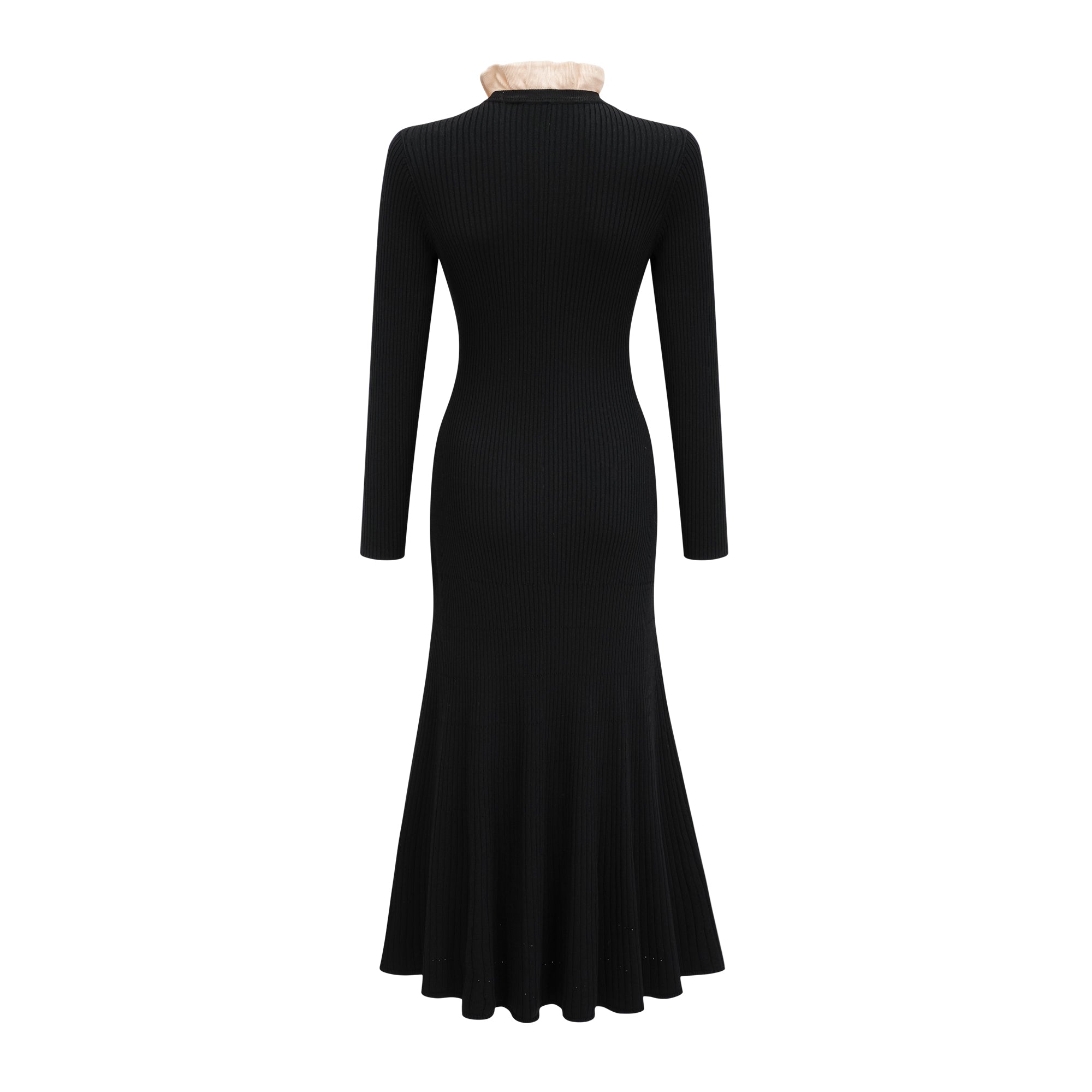 Nadège black ruffled-neck knitted midi dress