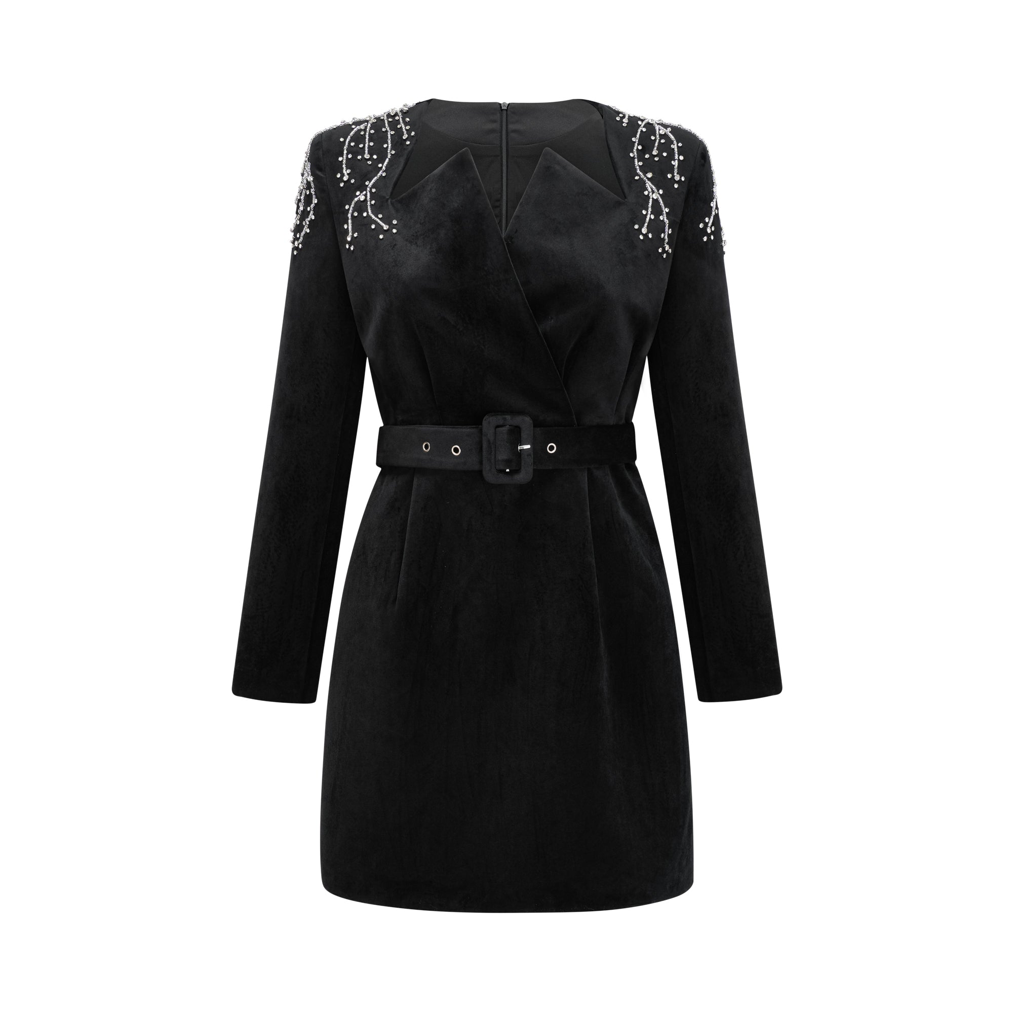 Émilie black crystal-embellished velvet mini dress