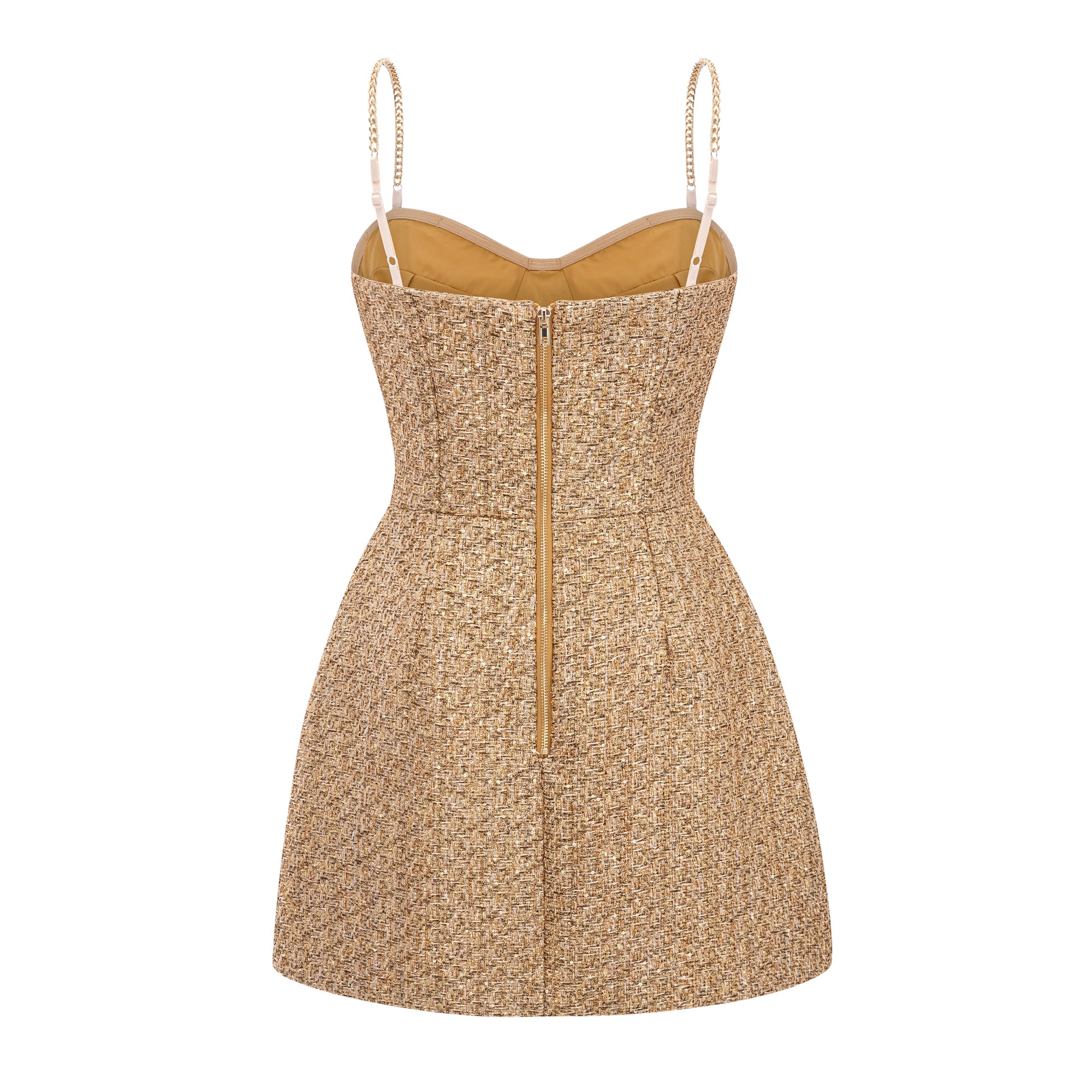 فستان قصير من التويد بياقة على شكل قلب من Arna Gold