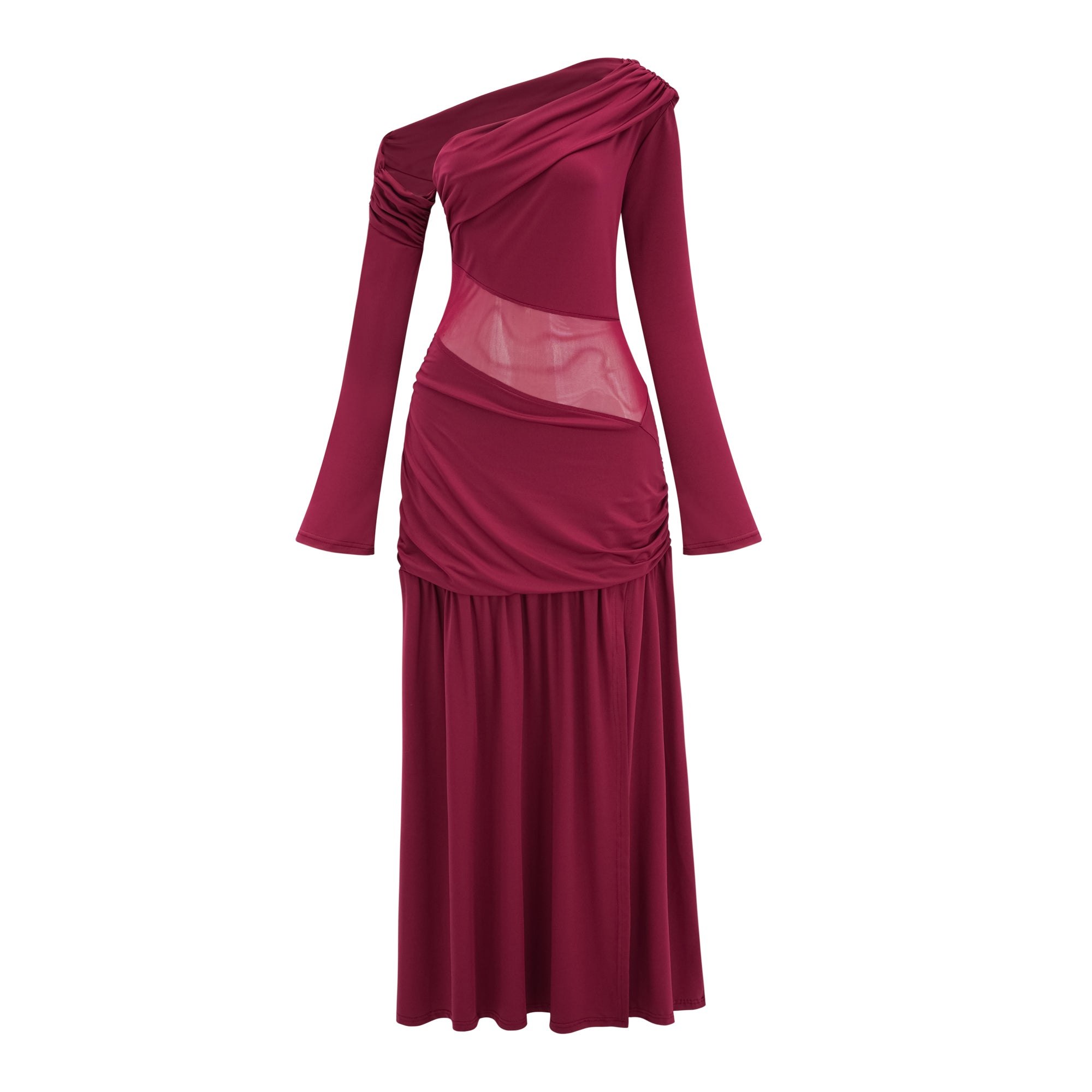 Anastasia Burgunderfarbenes One-Shoulder-Maxikleid mit Raffungen