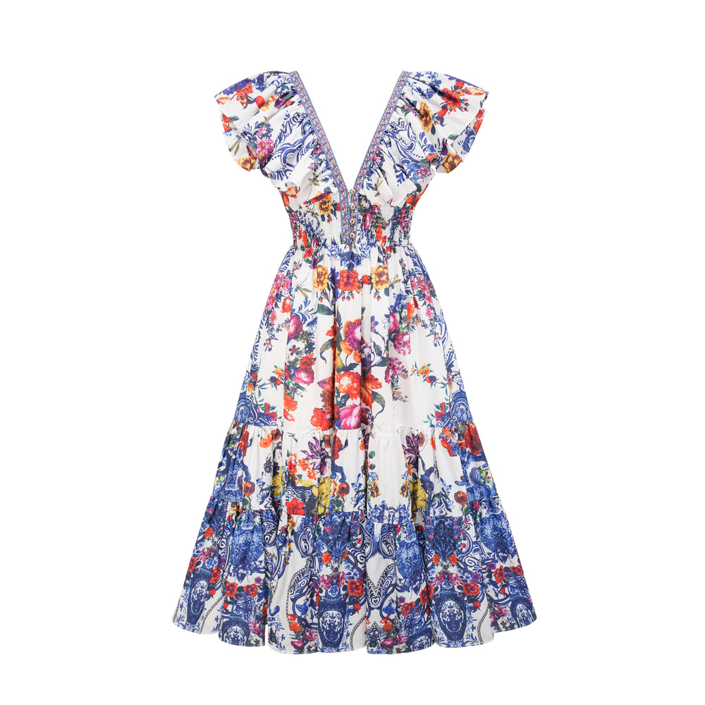Galle floral-print tiered midi dress