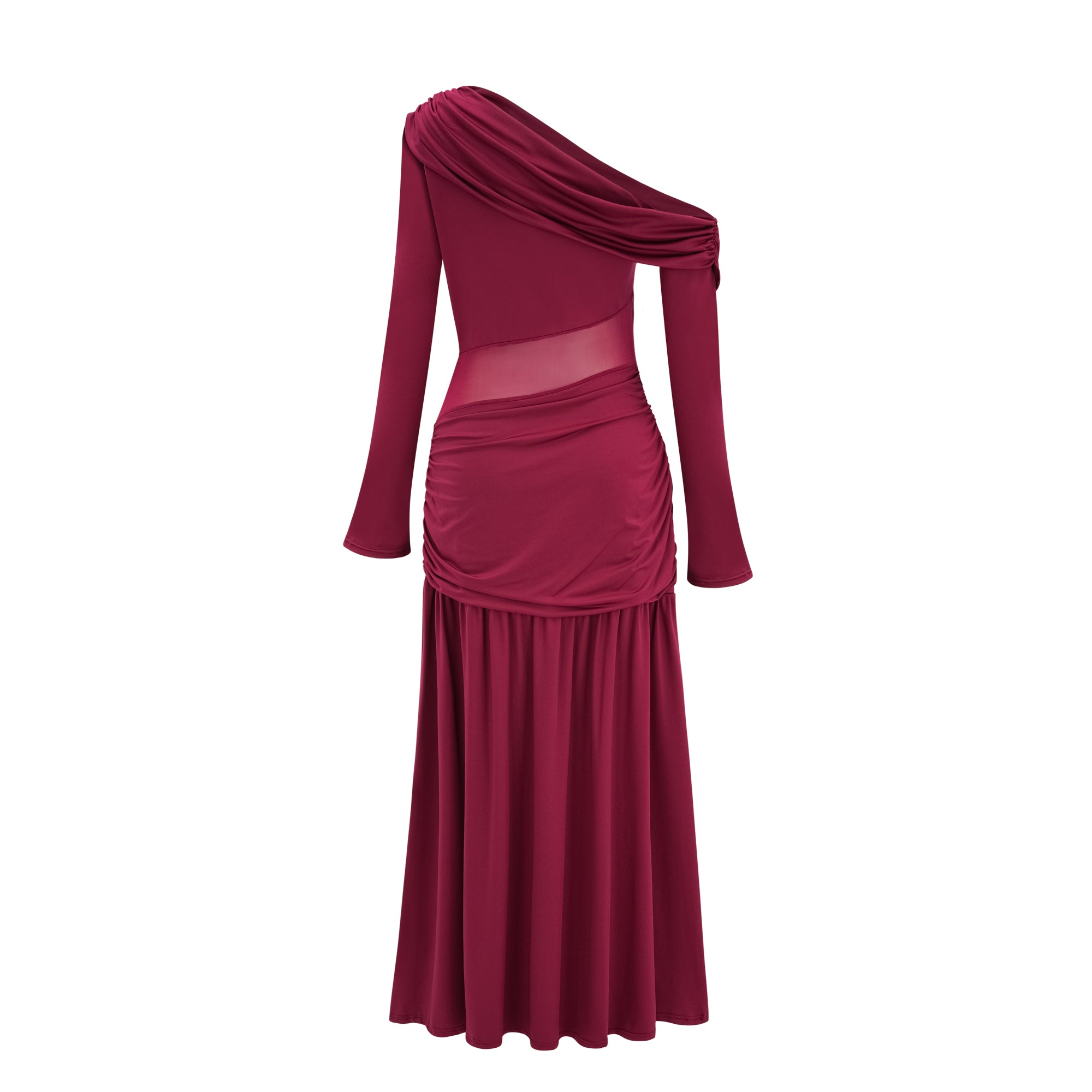 فستان ماكسي بكتف واحد مجمّع من أناستازيا بورغندي