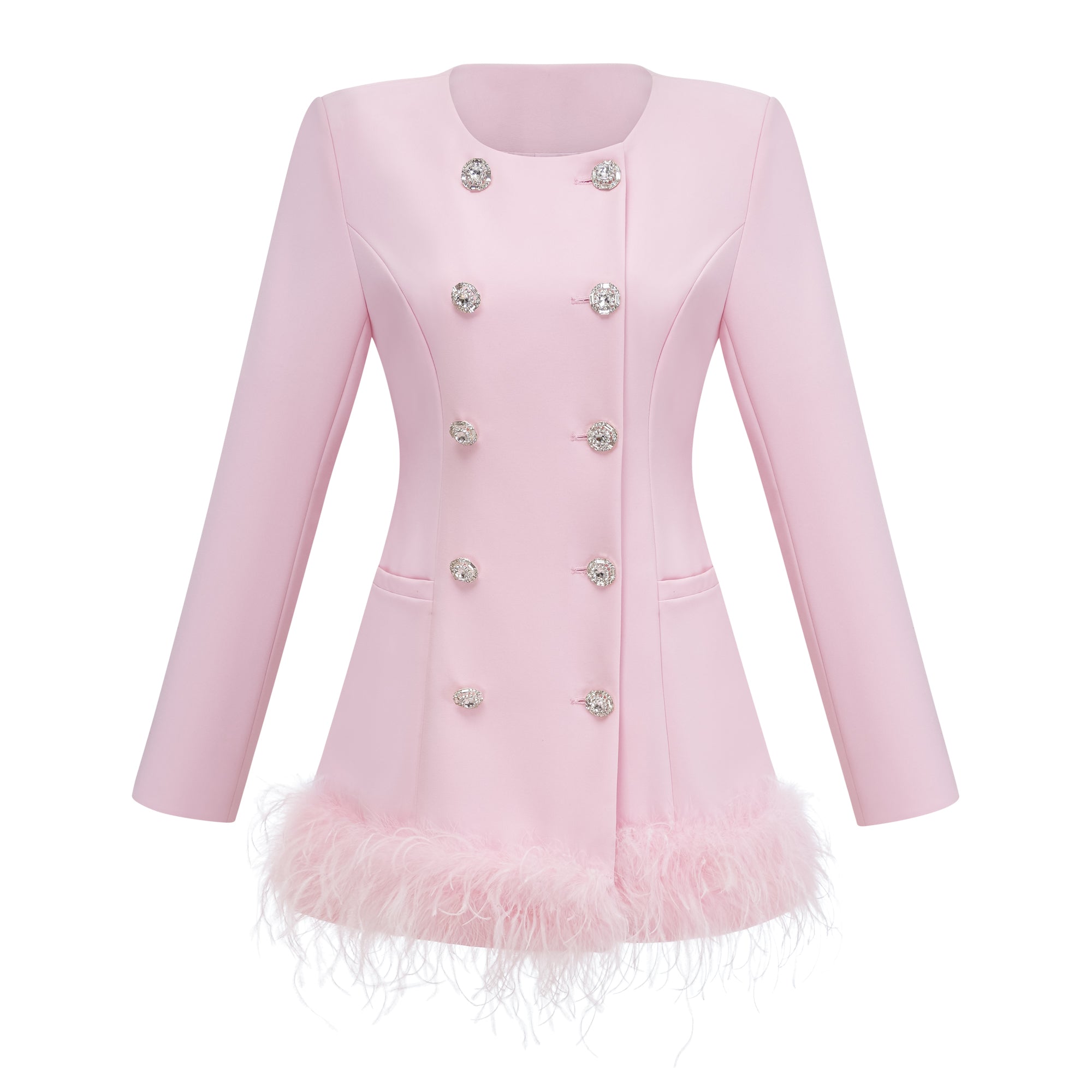 Freja Pink Feather Trim Mini Blazer Dress
