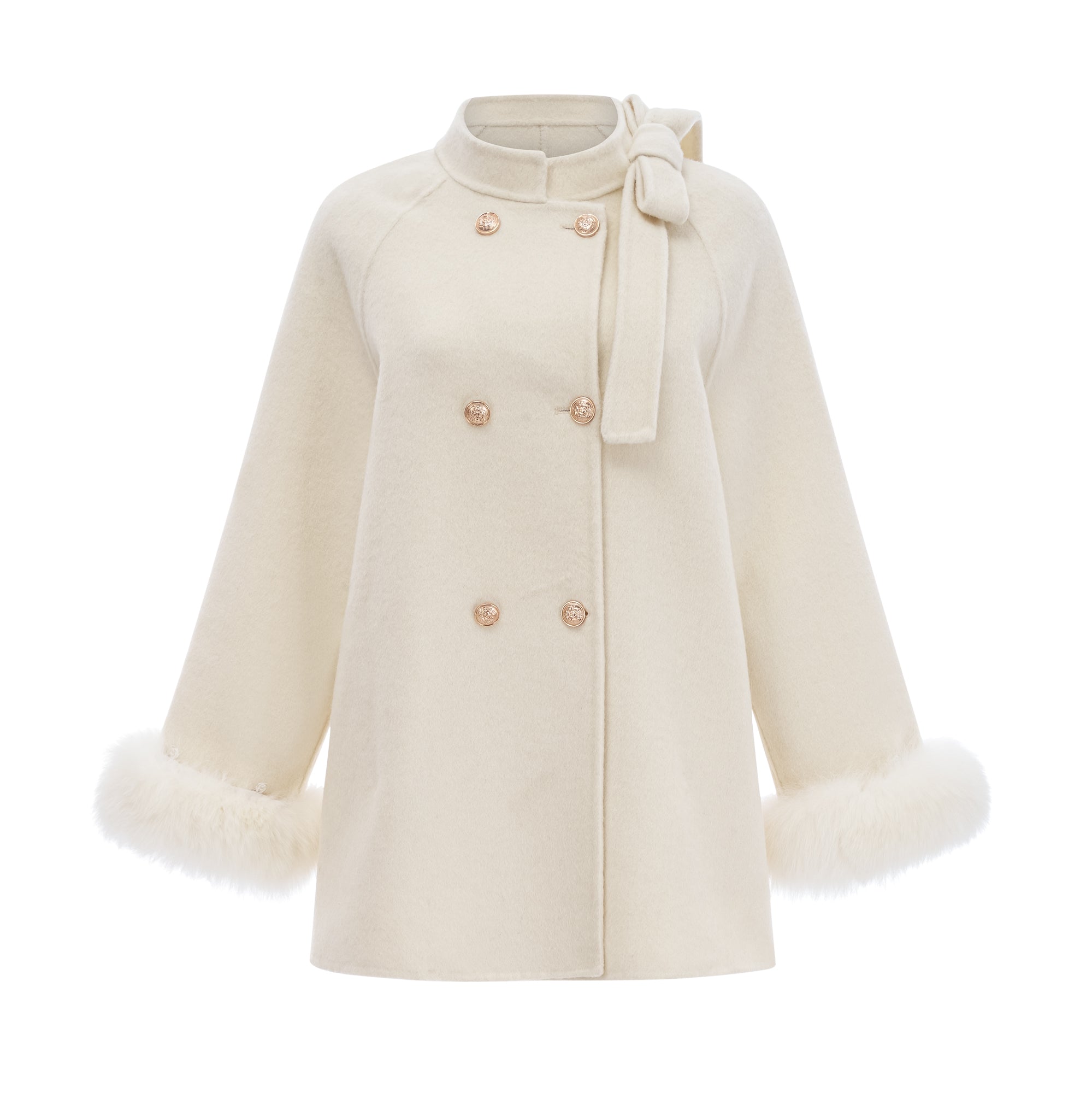 Colette white wool fur bowknot coat