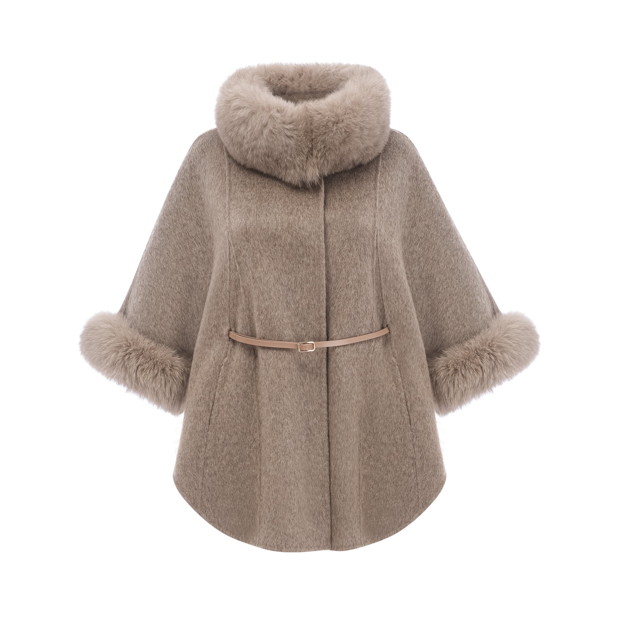 Chloris wool fur belted cape coat