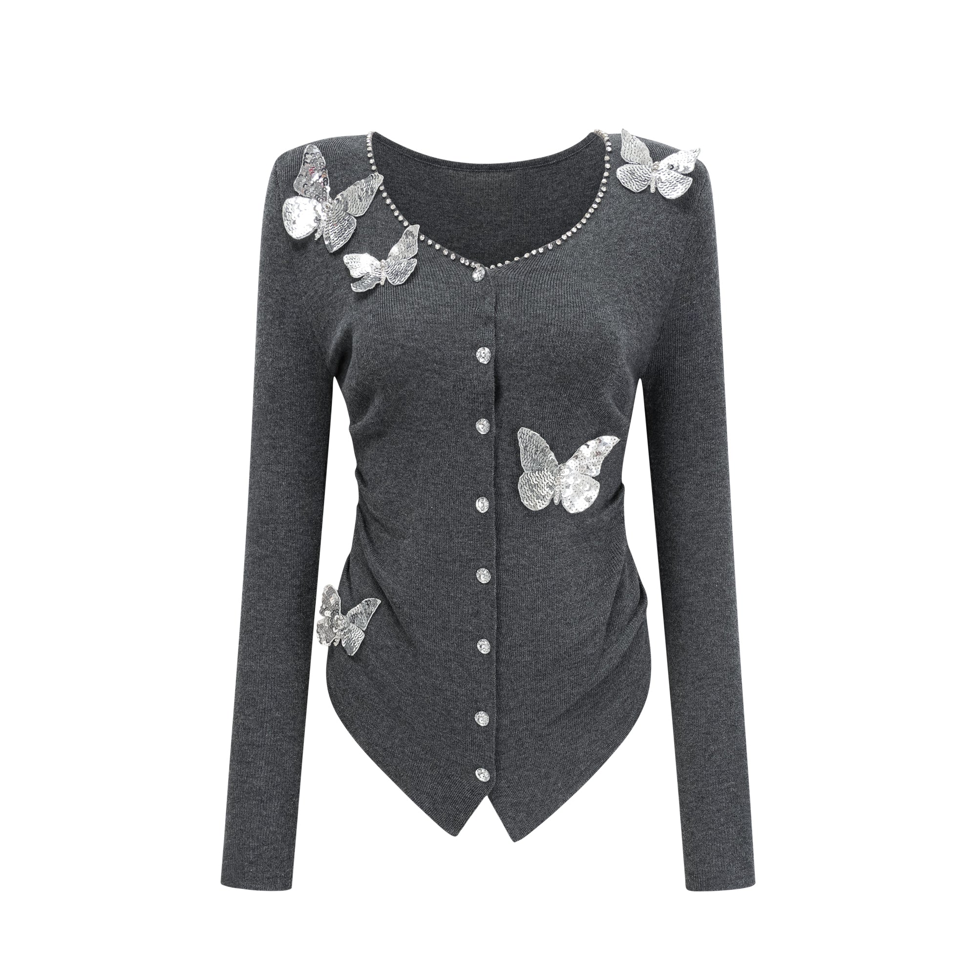 Anastasie grey sequined butterfly-motif cardigan