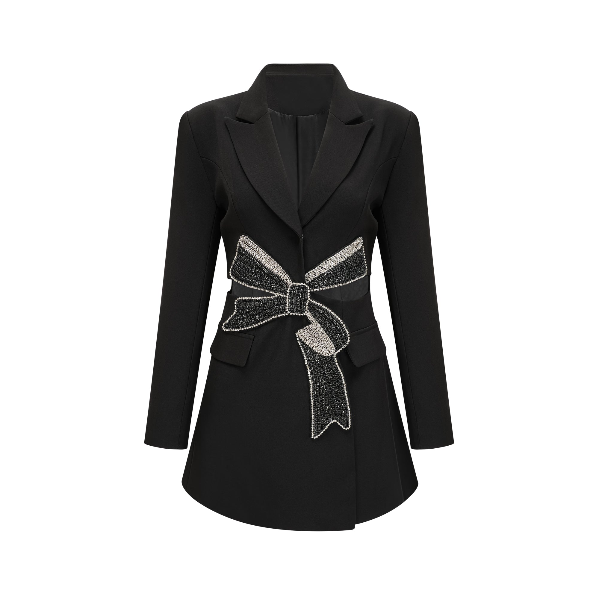 Justine – Schwarzer Blazer mit Cut-Out und Schleife