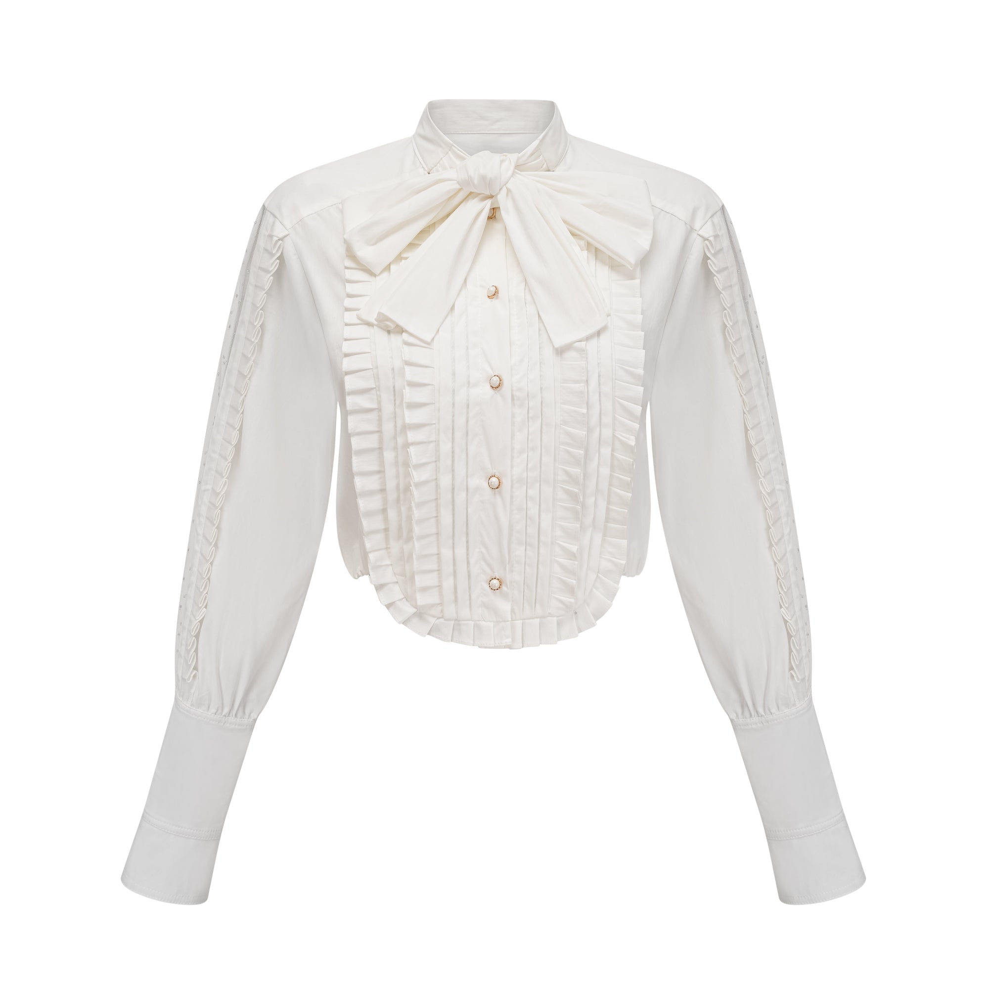 Céleste white pleated scarf-collar shirt