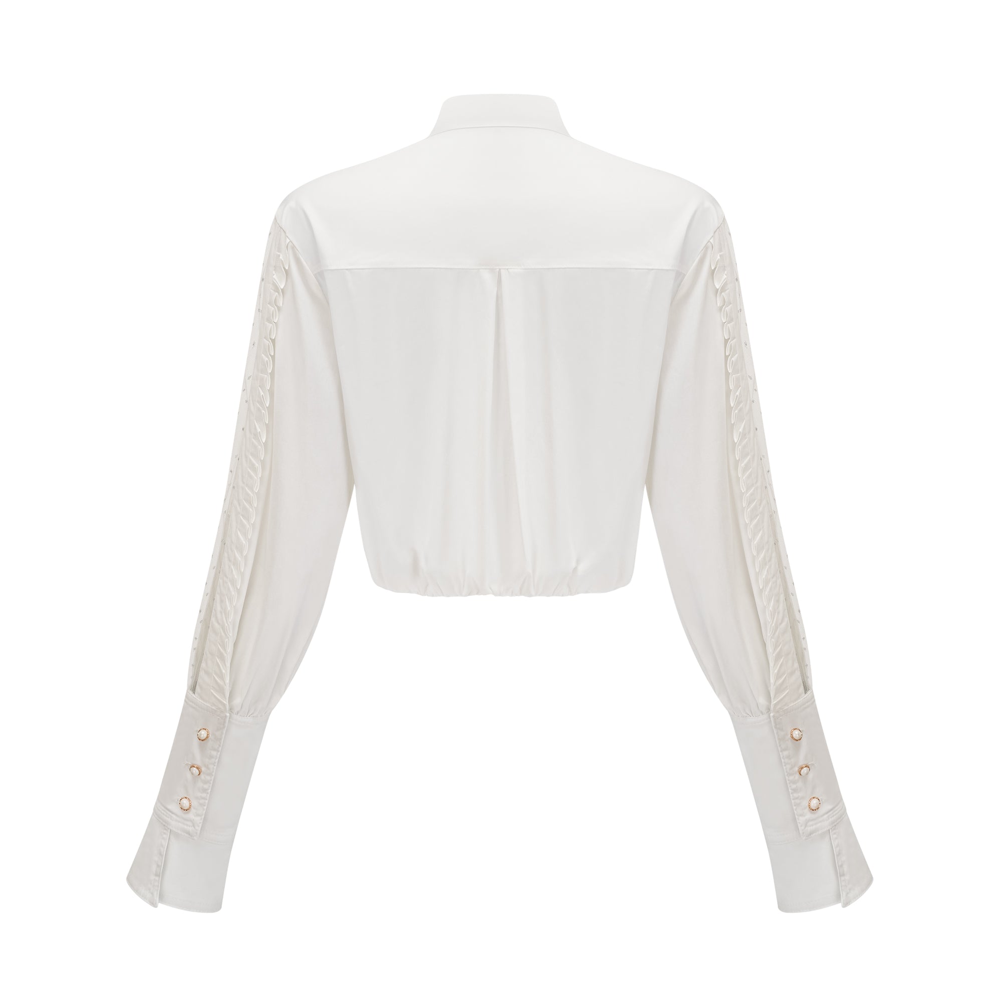 Céleste white pleated scarf-collar shirt