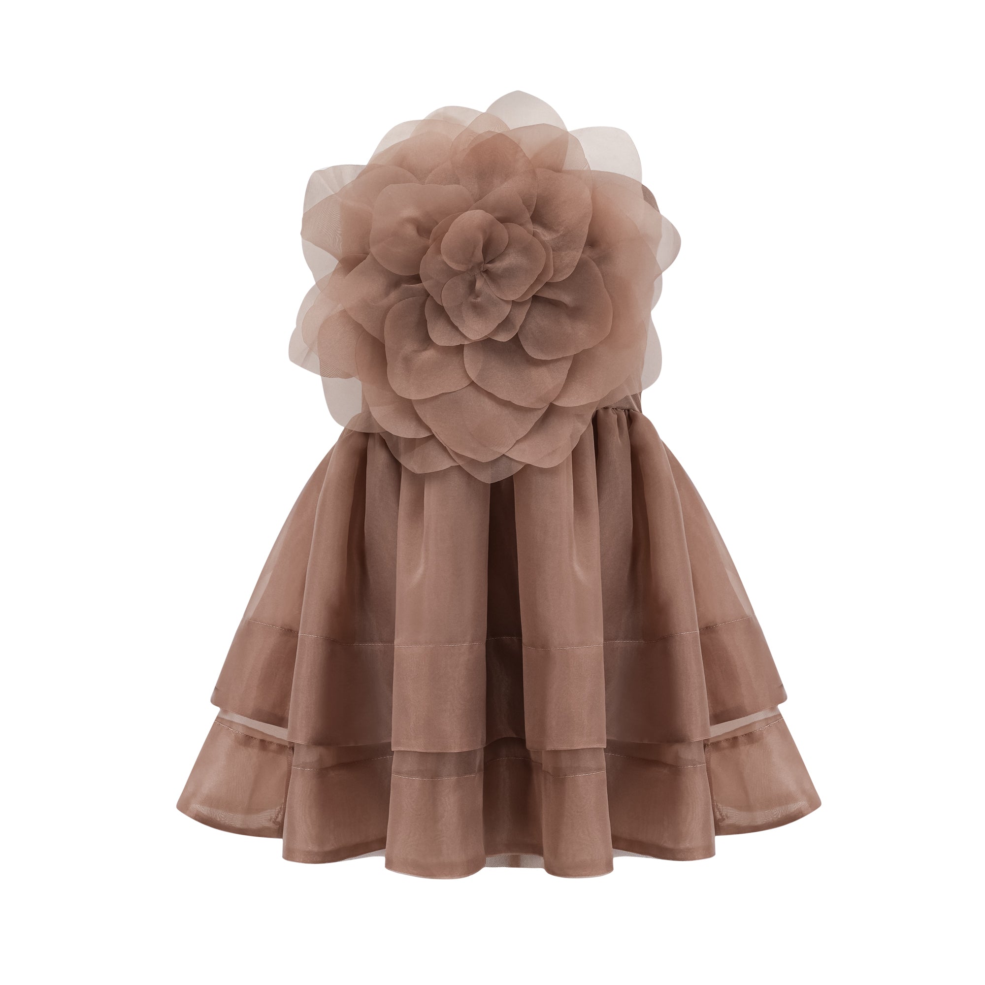 Liliane – Minikleid aus braunem Tüll mit Blumenmuster