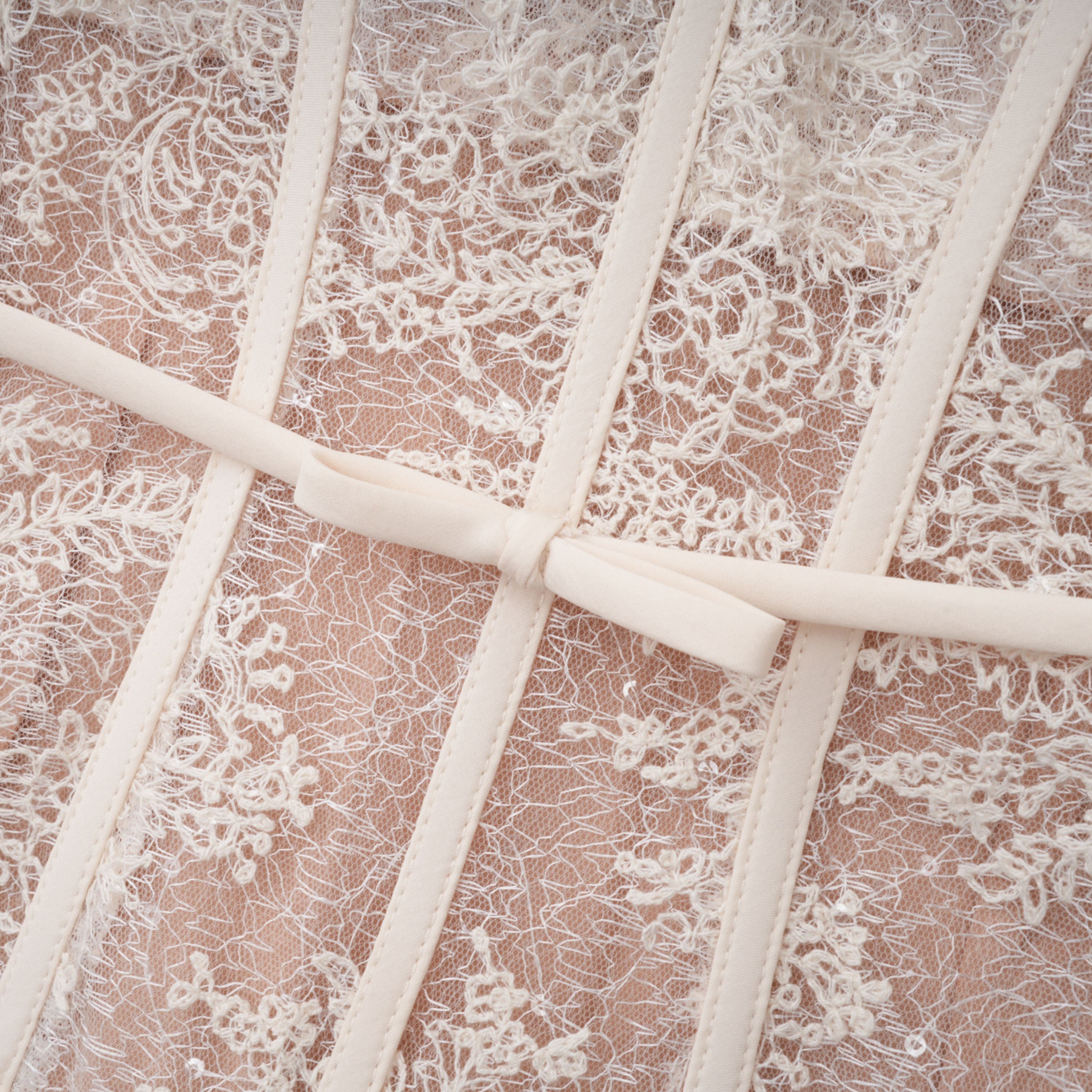 Mira Neutrals Lace Panel Tulle Midi Dress