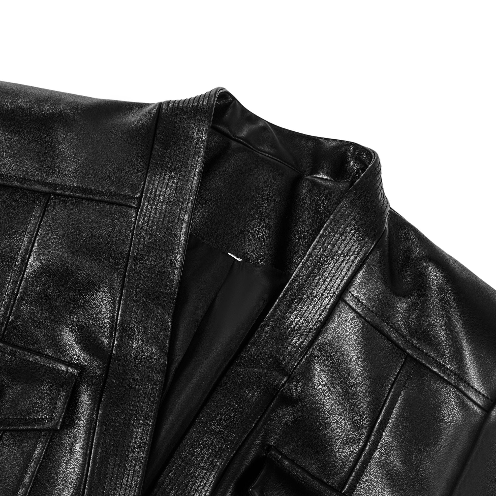 سترة إيزابيل الجلدية الصناعية ذات الحزام الأسود