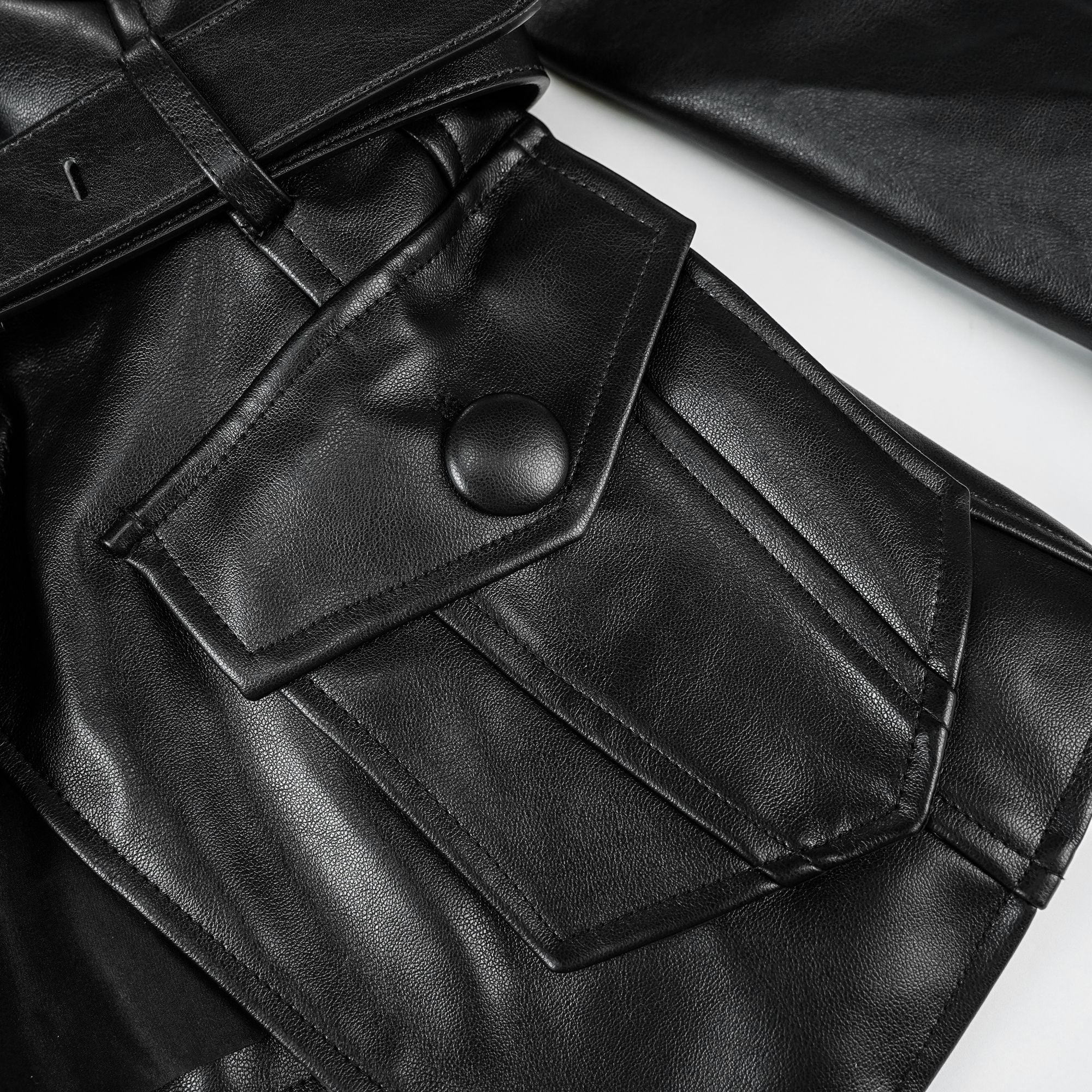 Isabel Black Belted Faux Leather Jacket