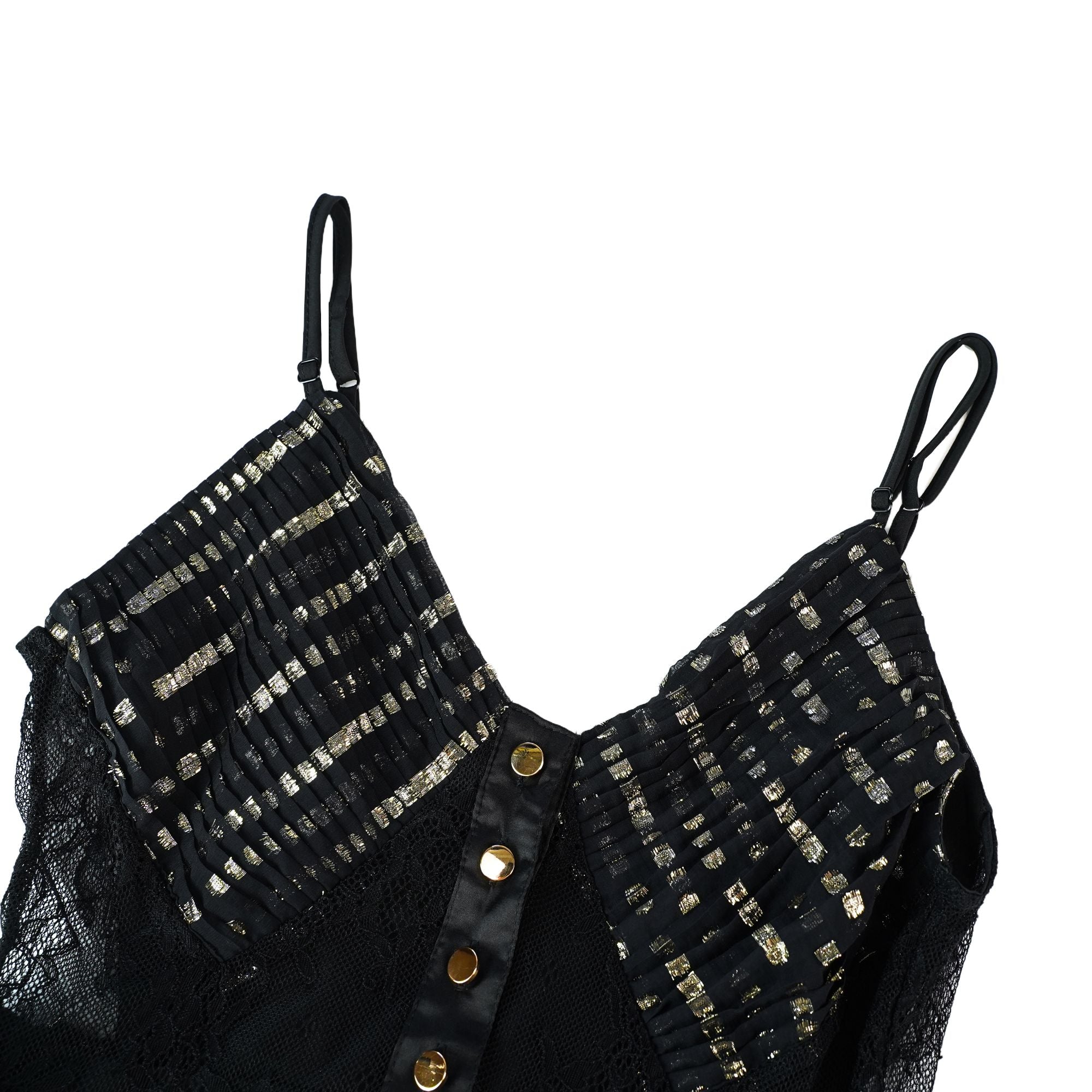 Aloïse – Schwarzes, gepunktetes, plissiertes Midikleid