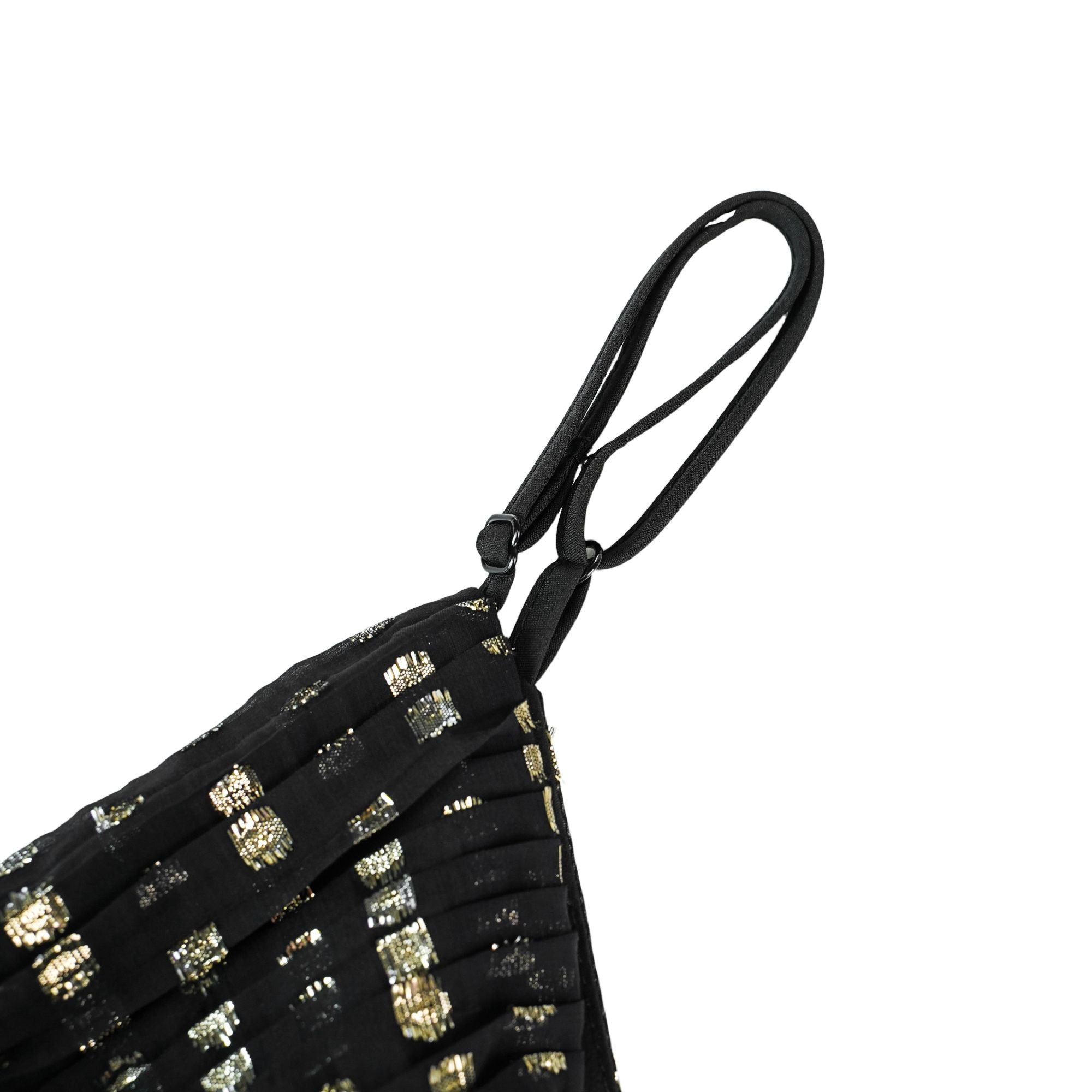 Aloïse – Schwarzes, gepunktetes, plissiertes Midikleid