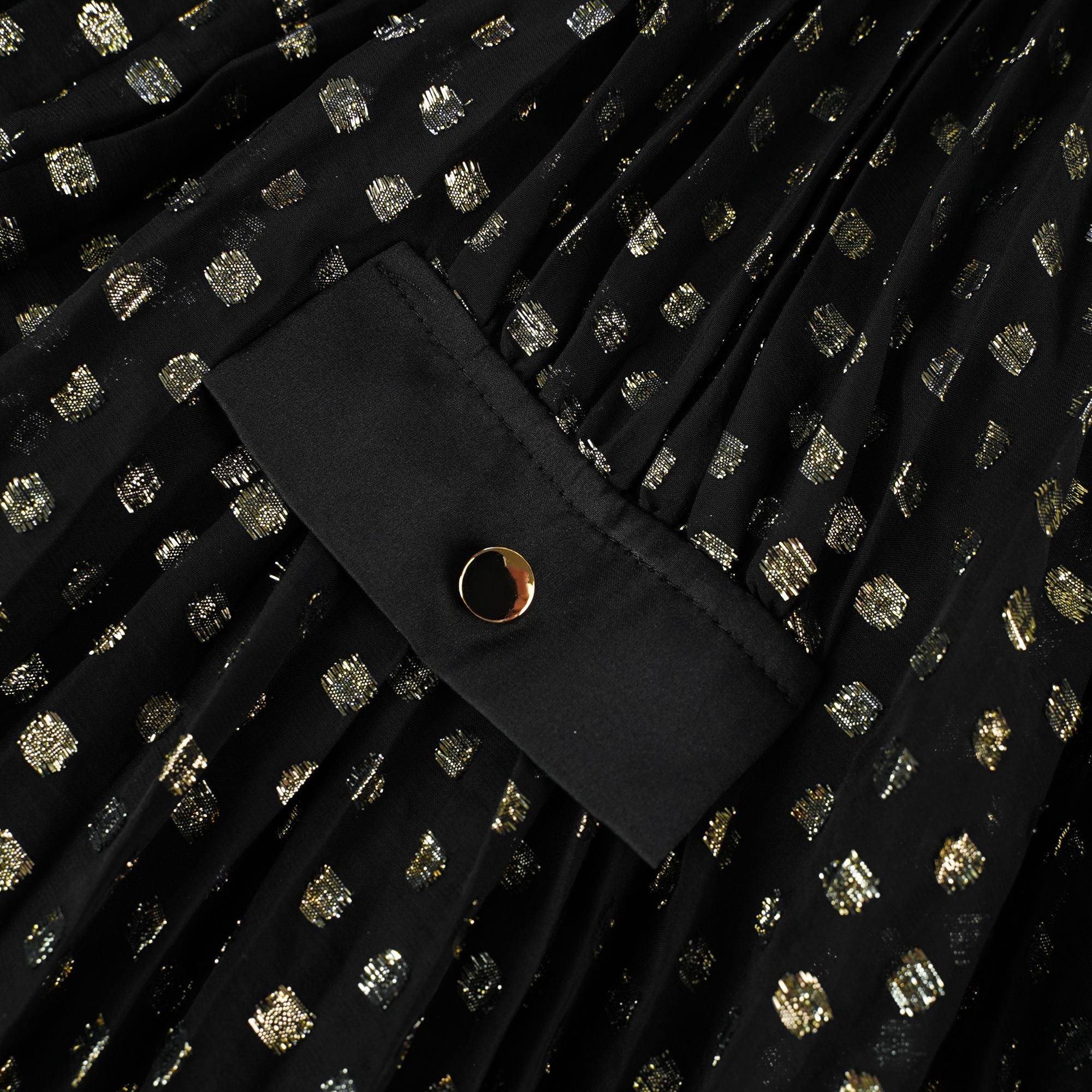 Aloïse – Schwarzes, gepunktetes, plissiertes Midikleid