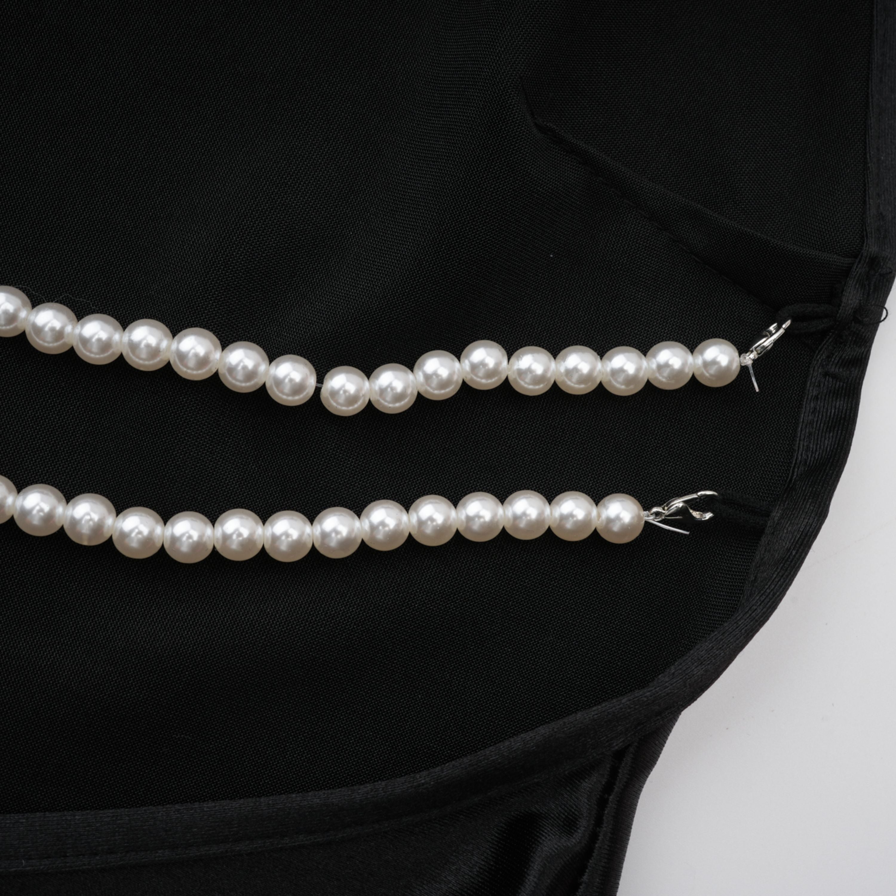 Ginevra black halterneck faux-pearl satin maxi dress