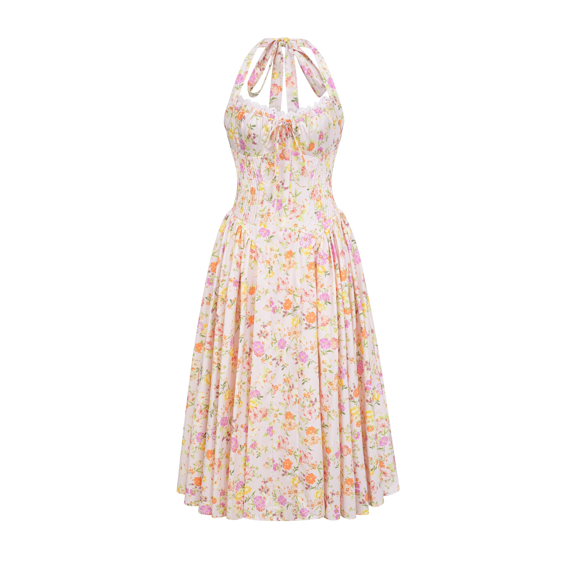 Abito midi Odette con stampa floreale e scollo all'americana 