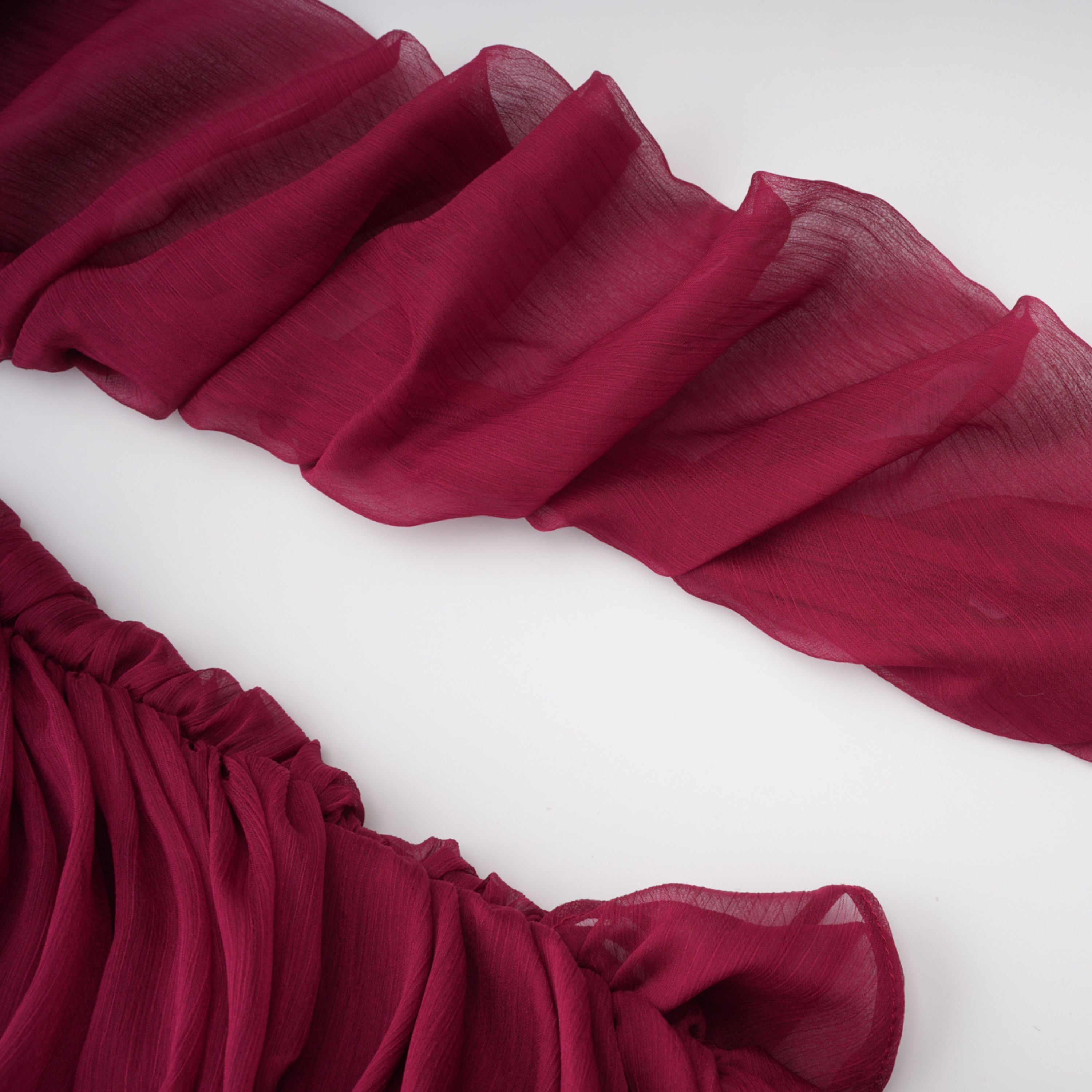 Éléna Burgundy Asymmetrical Ruffled Tulle Mini Dress