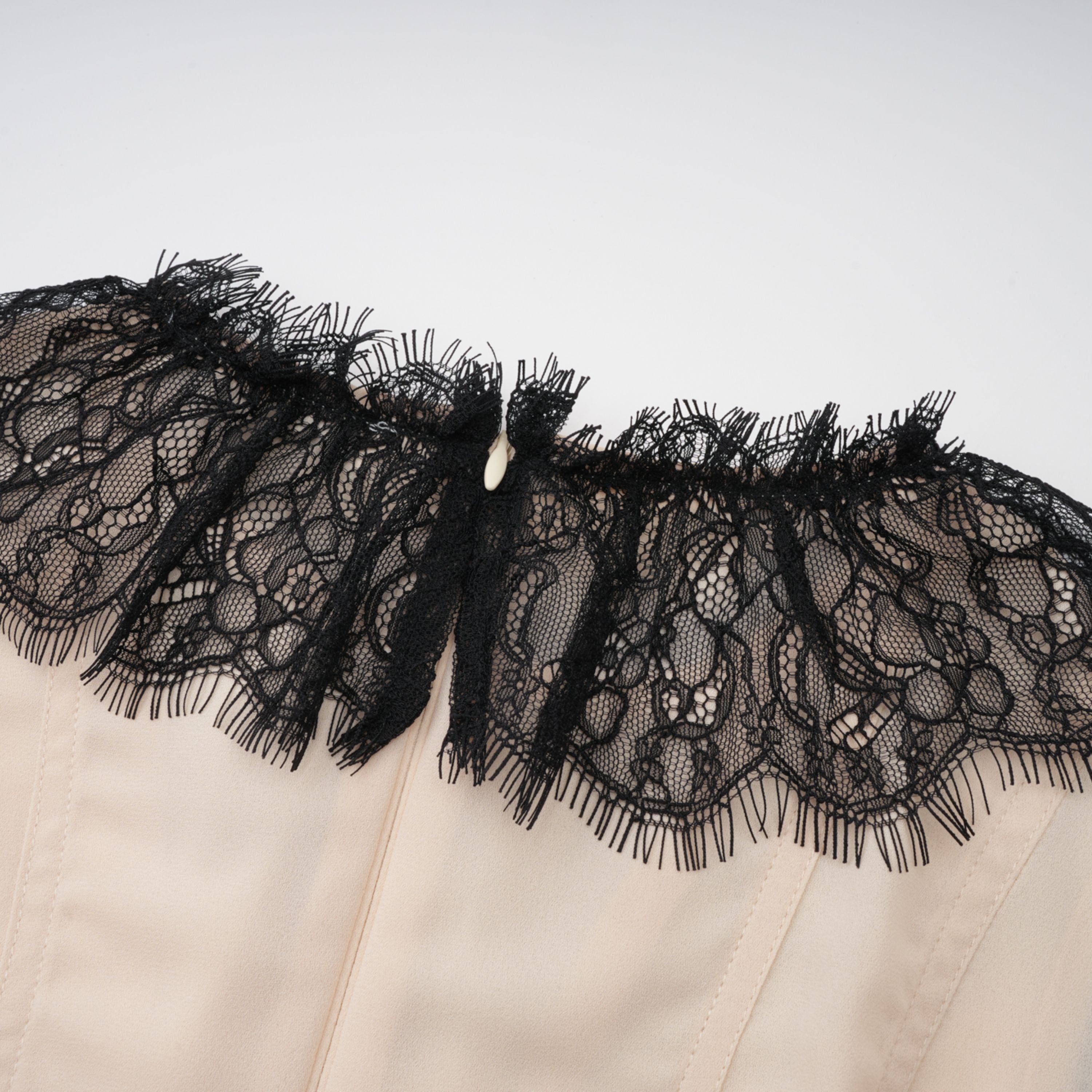 Zsófia Neutral Lace Panel Chiffon Top & Skirt Matching Set