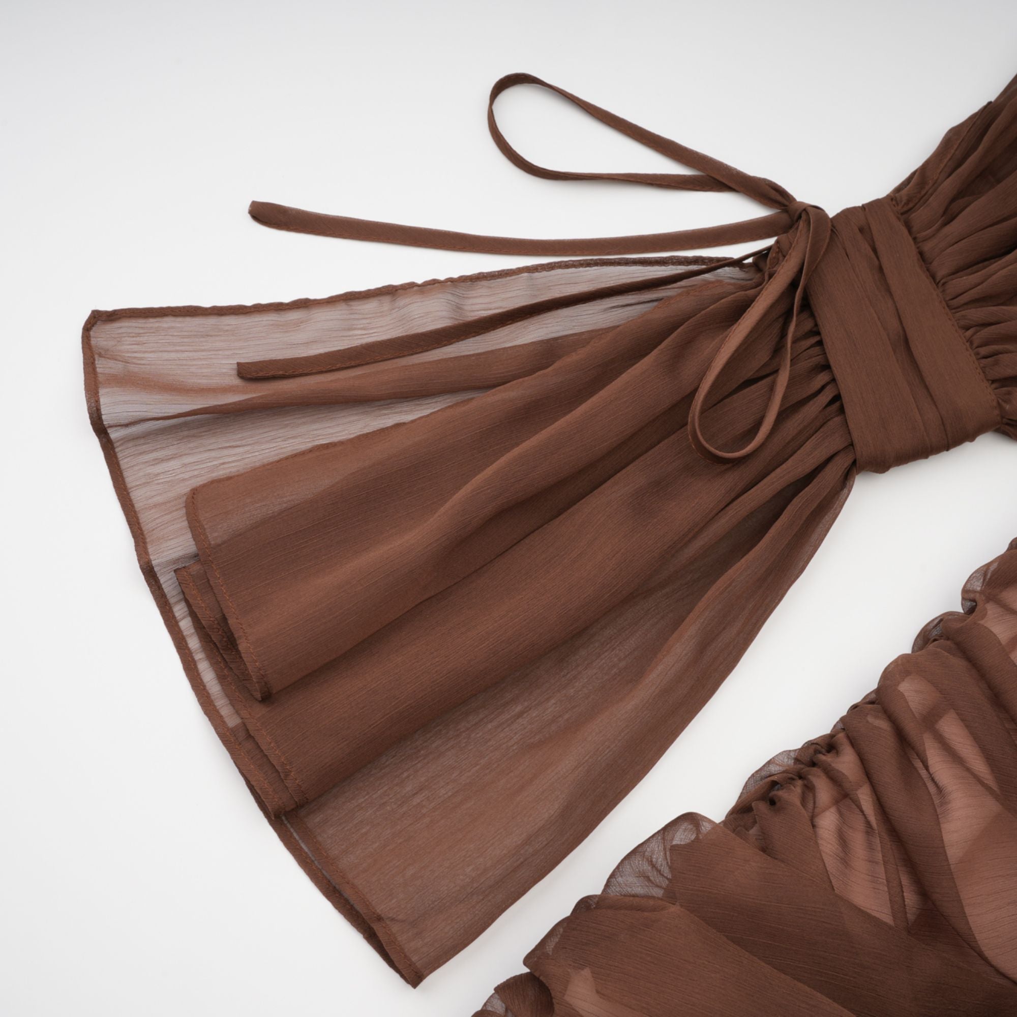 Jade Brown Ruched Tulle Mini Dress