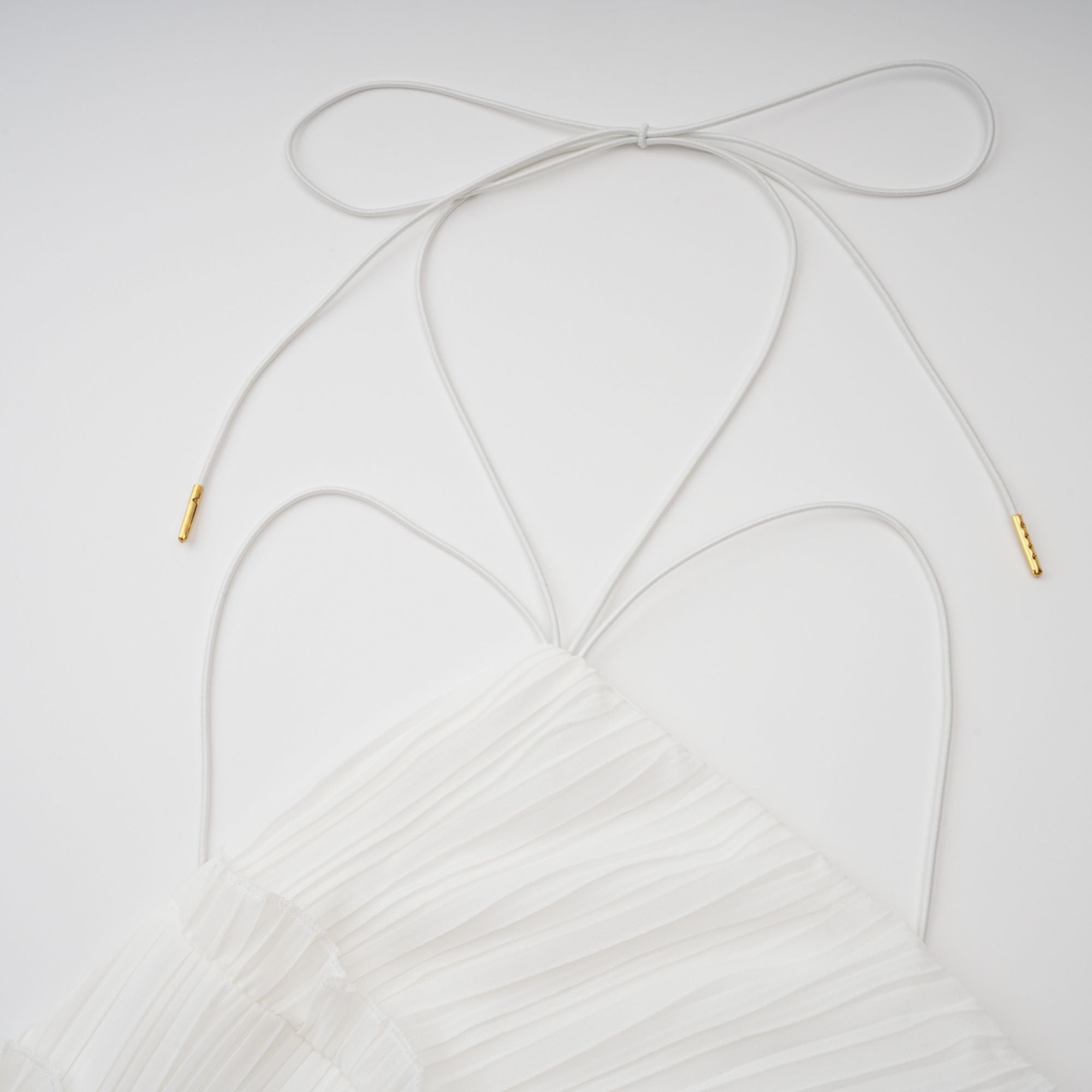 Doux White Ruffled Trim Pleated Midi Dress