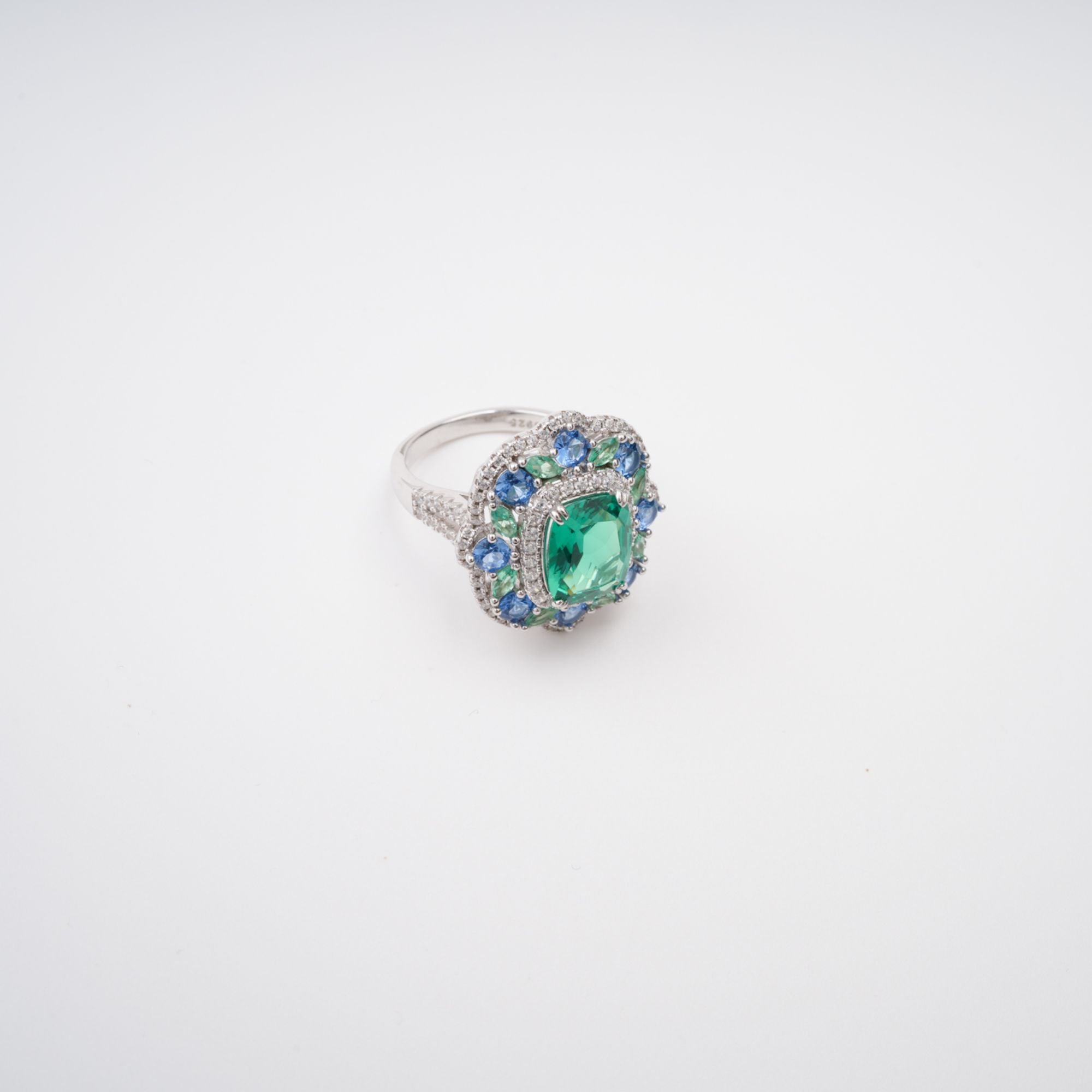 Clémence Green Emerald Cut Gemstone Sterling Silver Ring