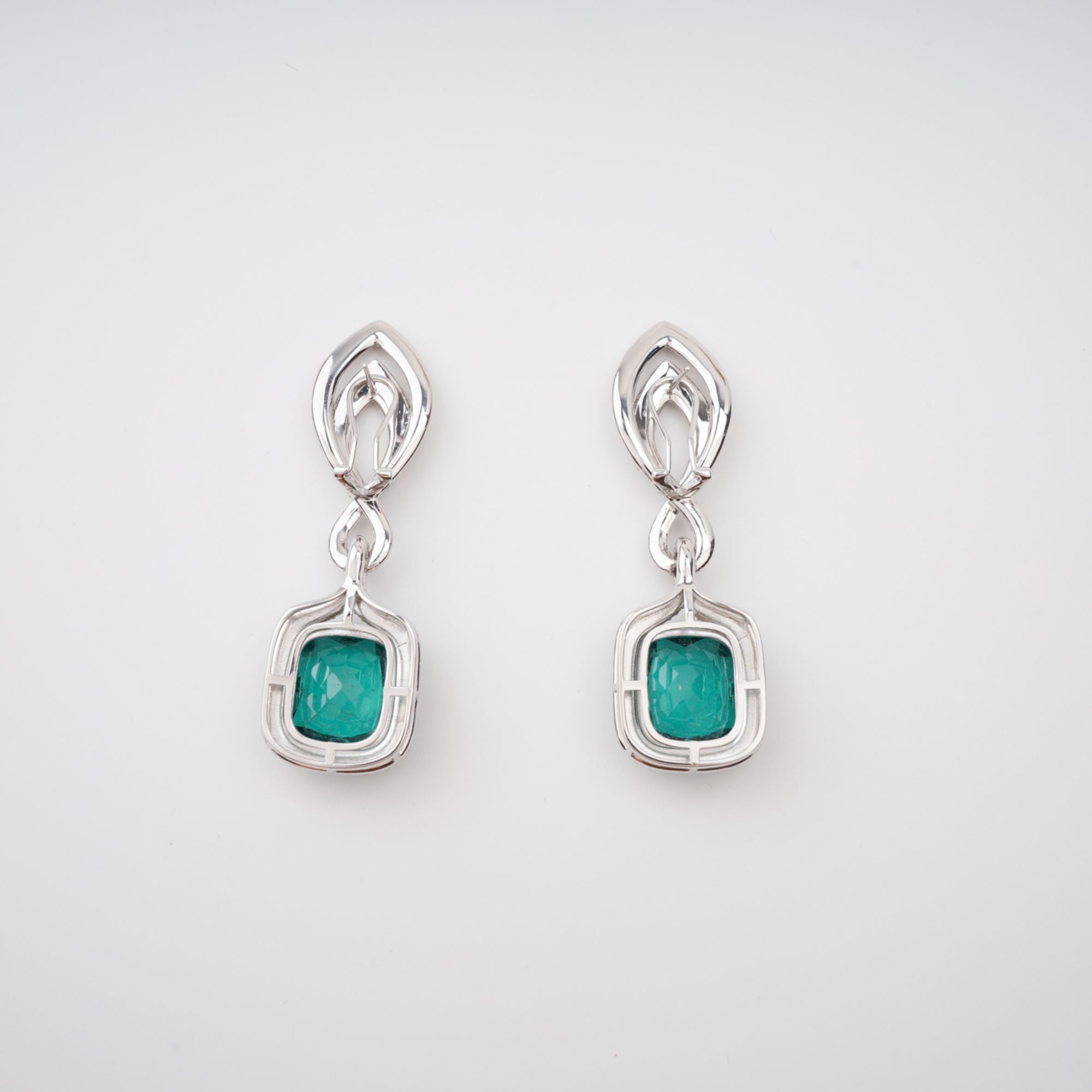 Helen Green Cushion Cut Gemstone Sterling Silver Earrings