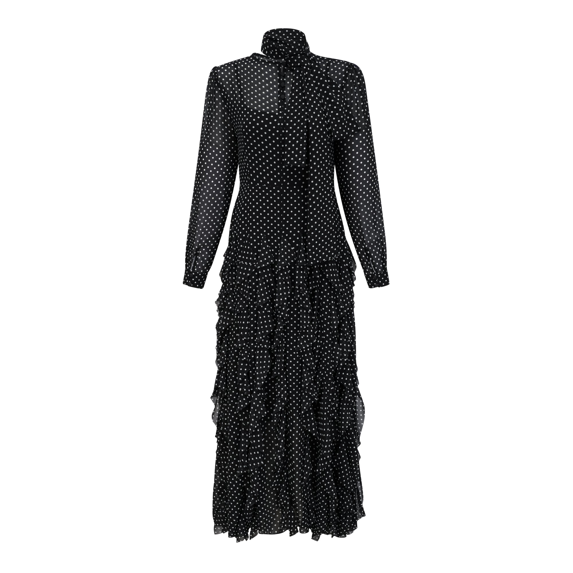 Coraline black polka-dot ruffled midi dress