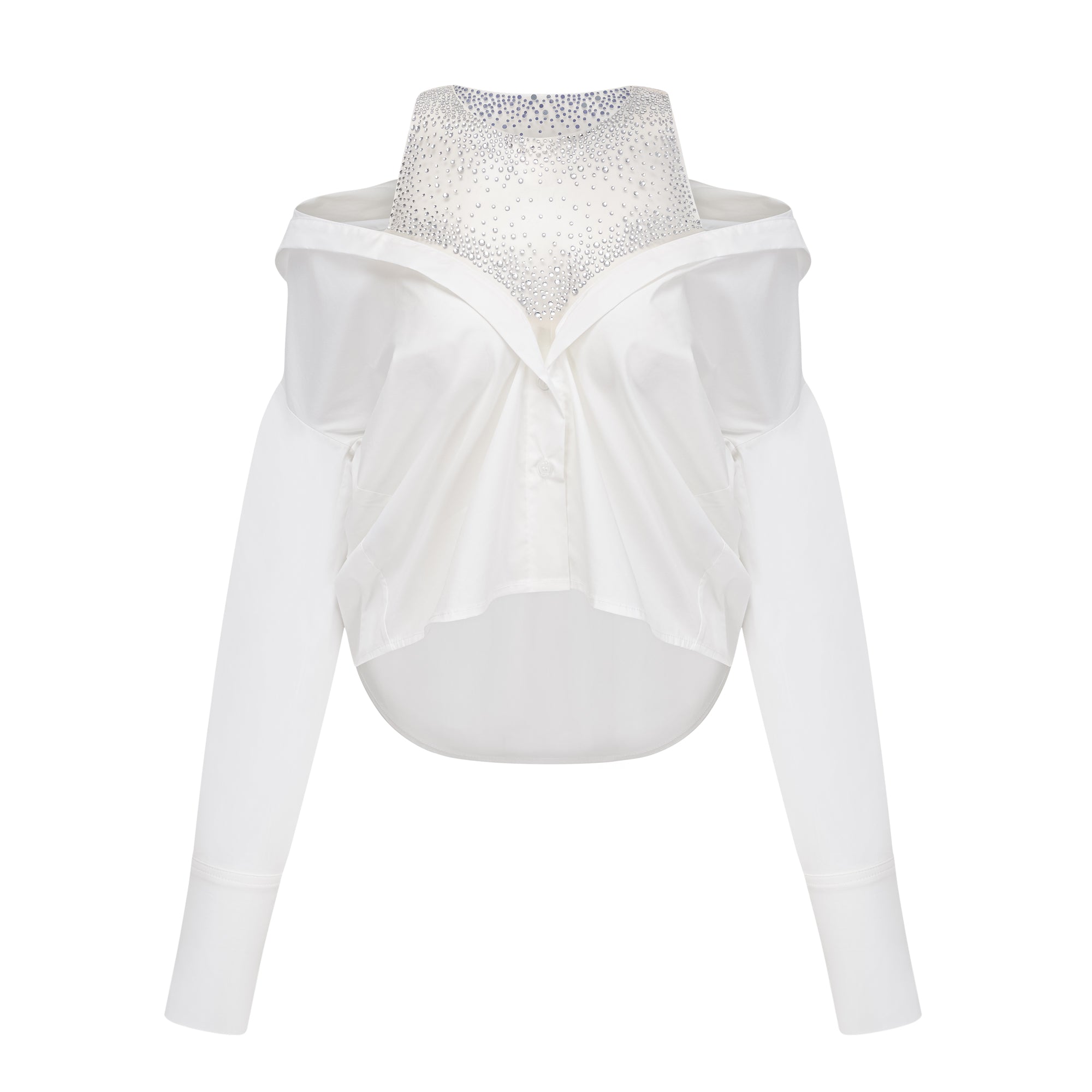 قميص فرناندي الأبيض المزين بلوحة شبكية من أحجار الراين