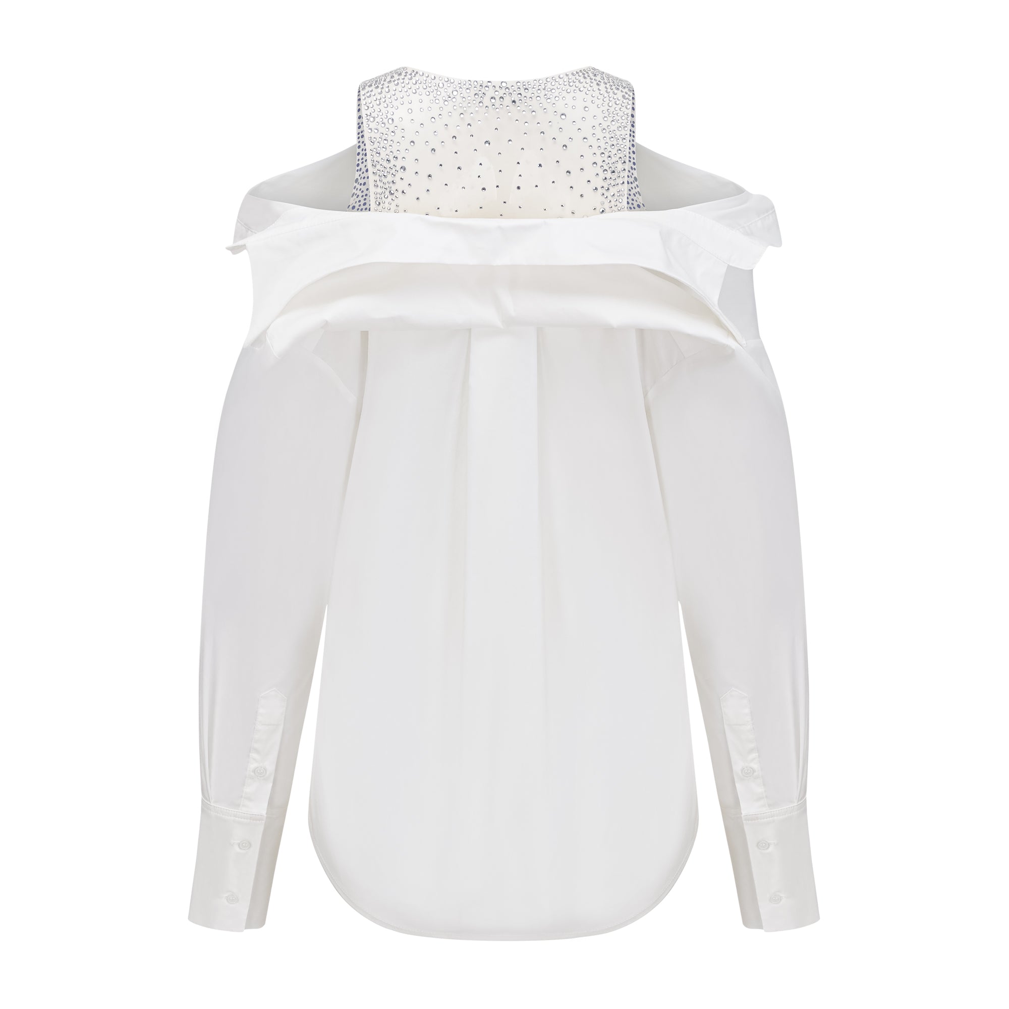 قميص فرناندي الأبيض المزين بلوحة شبكية من أحجار الراين