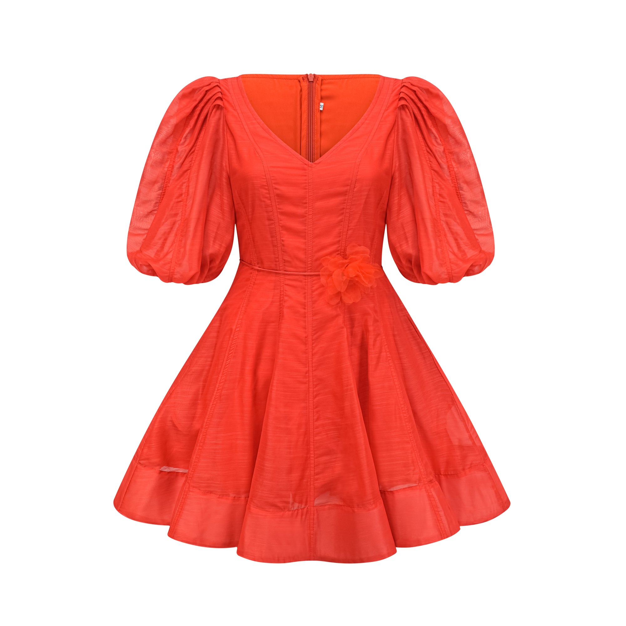 Allie puff-sleeved belted mini dress