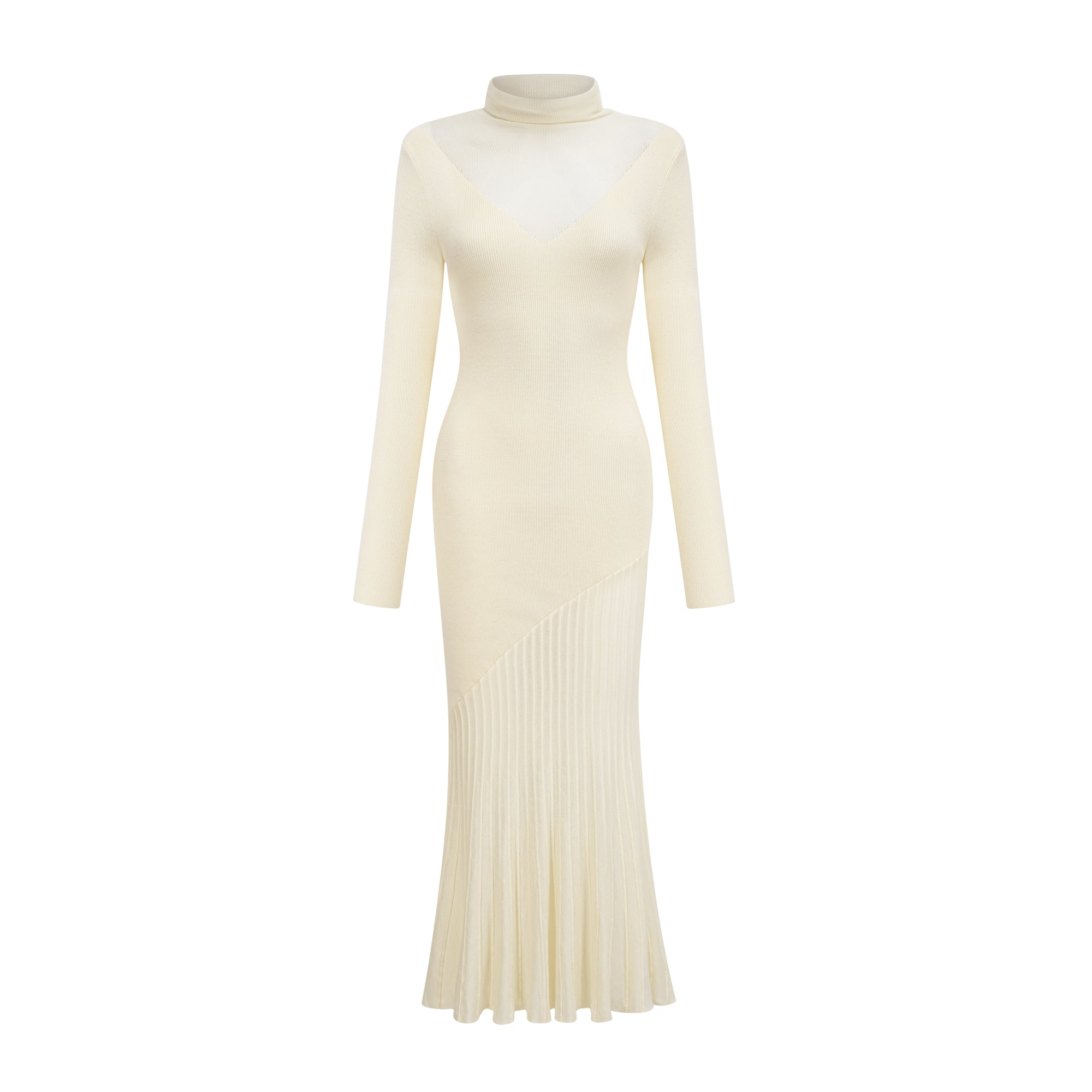 Émeline white knitted pleated midi dress