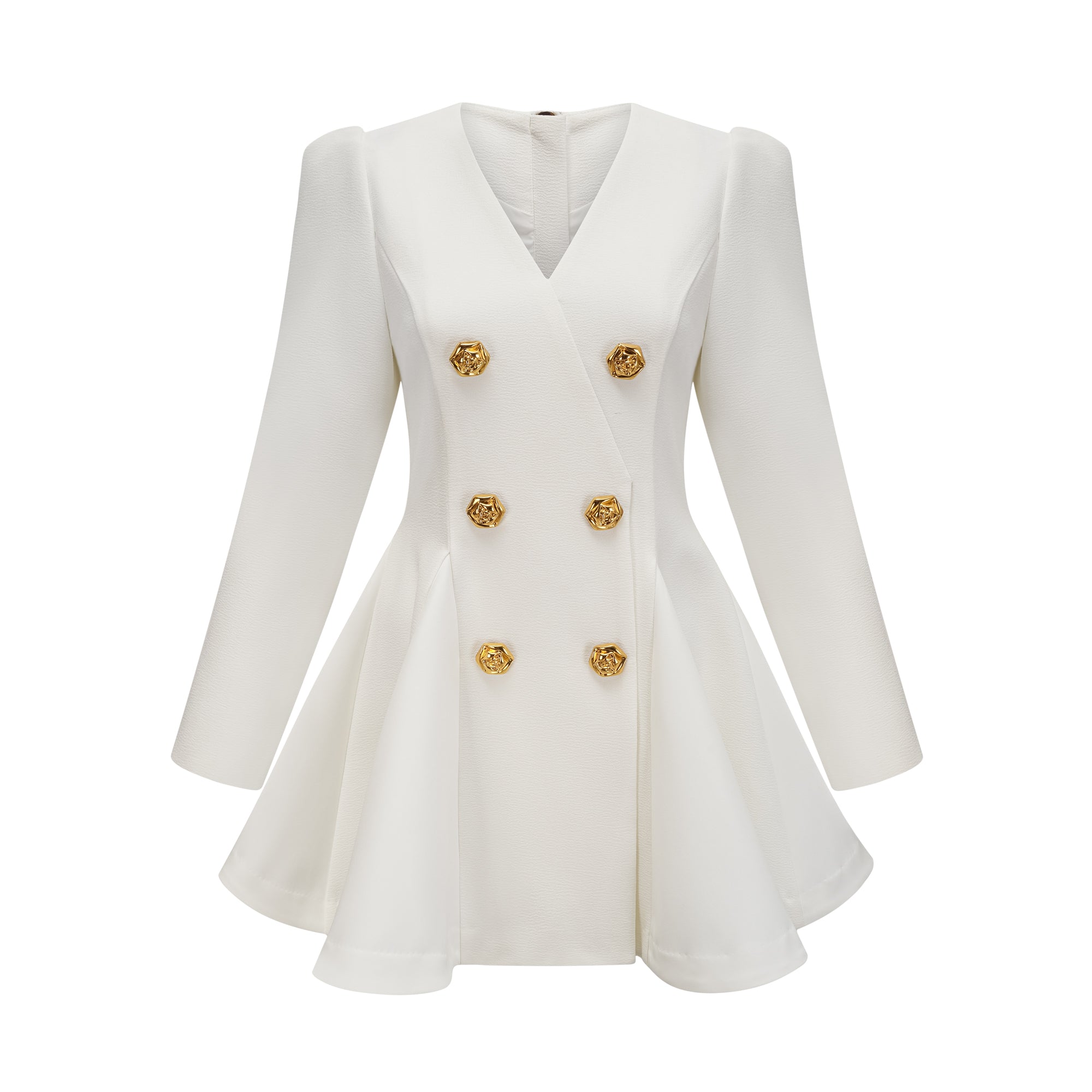 Élise pleated peplum-hem blazer dress in White