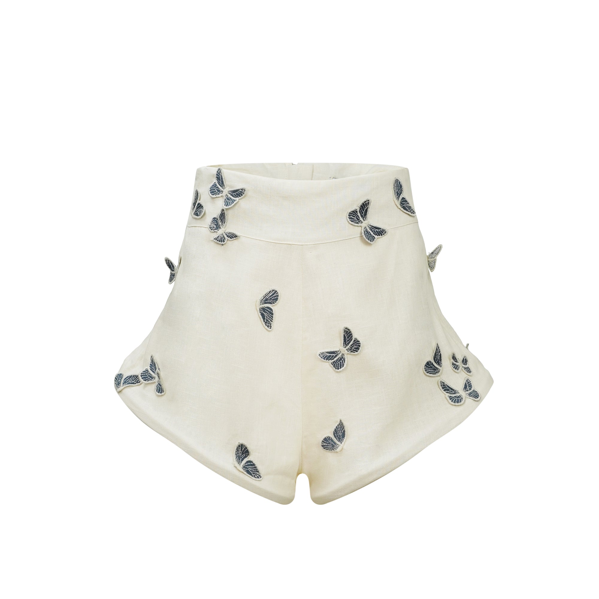 Ophélie White Butterfly Embroidered Shirt & Shorts Set