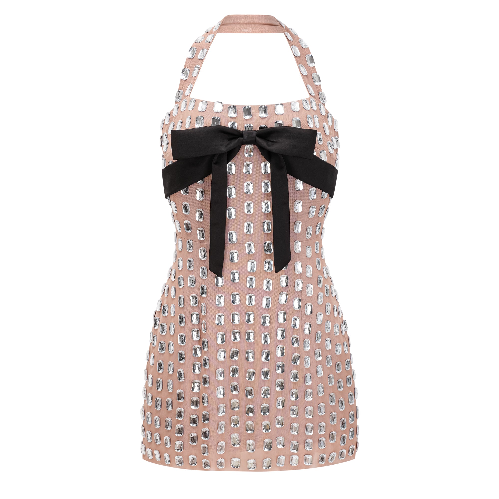 Giustina Silver Halterneck Bowknot Crystal Mini Dress