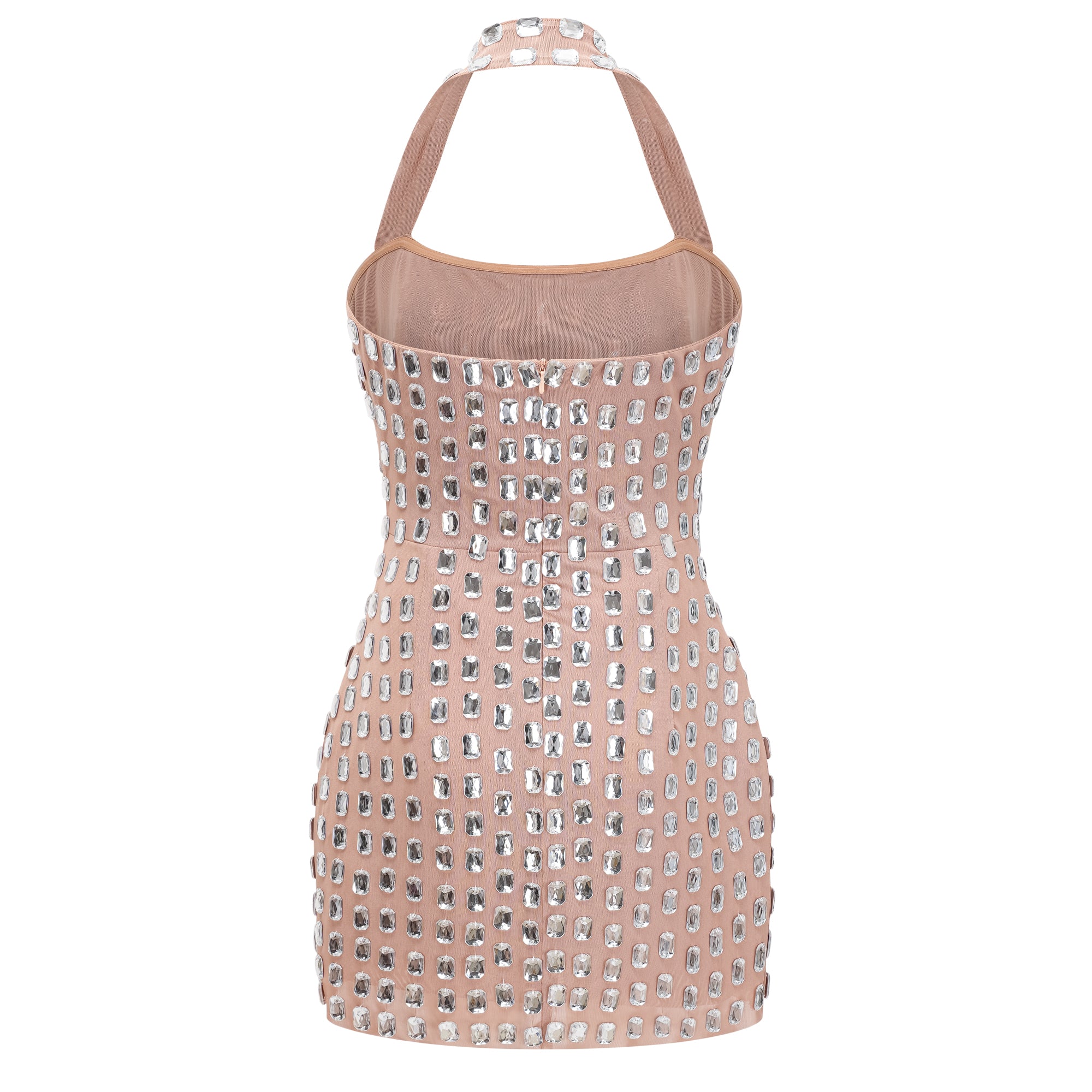 Giustina Silver Halterneck Bowknot Crystal Mini Dress