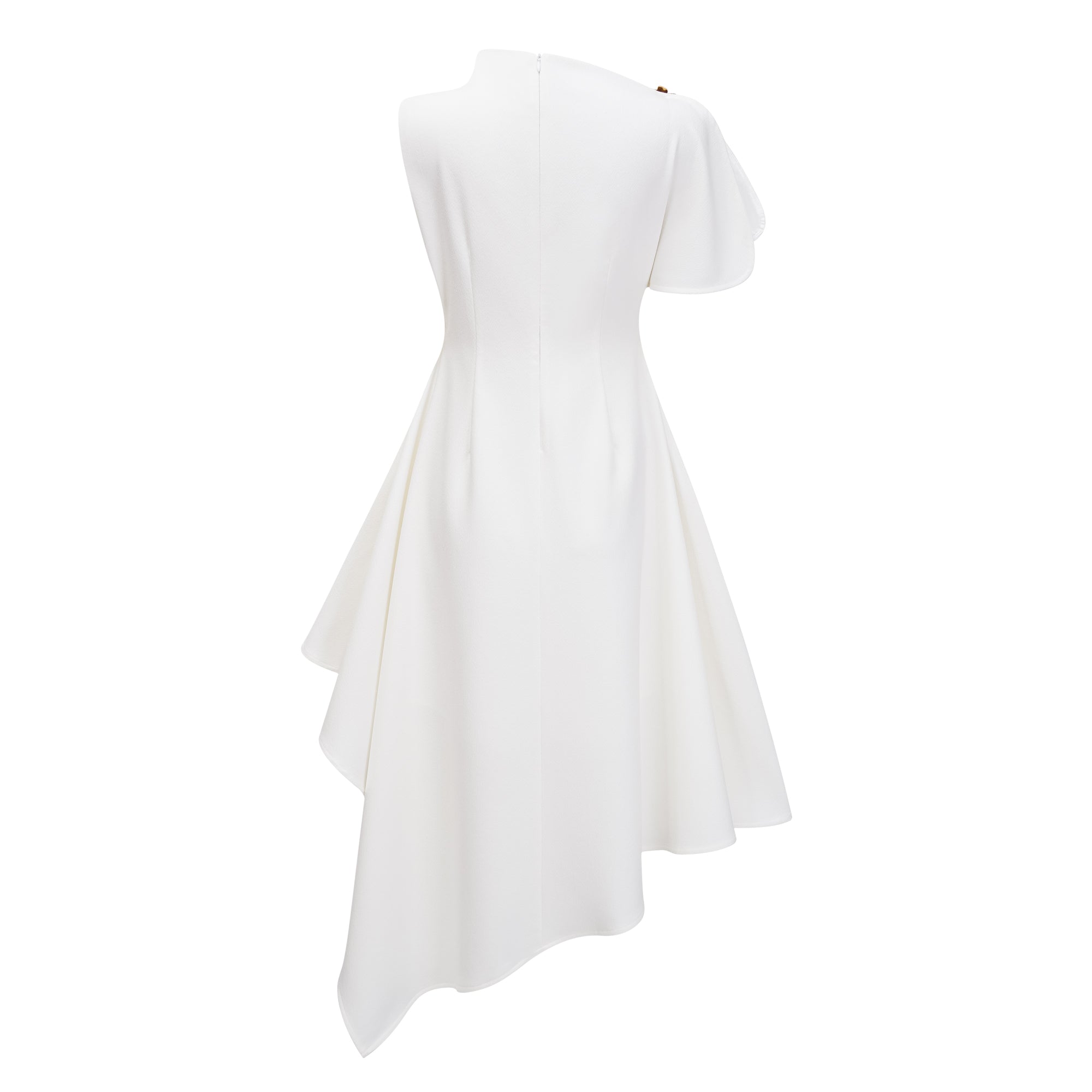 Liana White Asymmetrical Flared Midi Dress