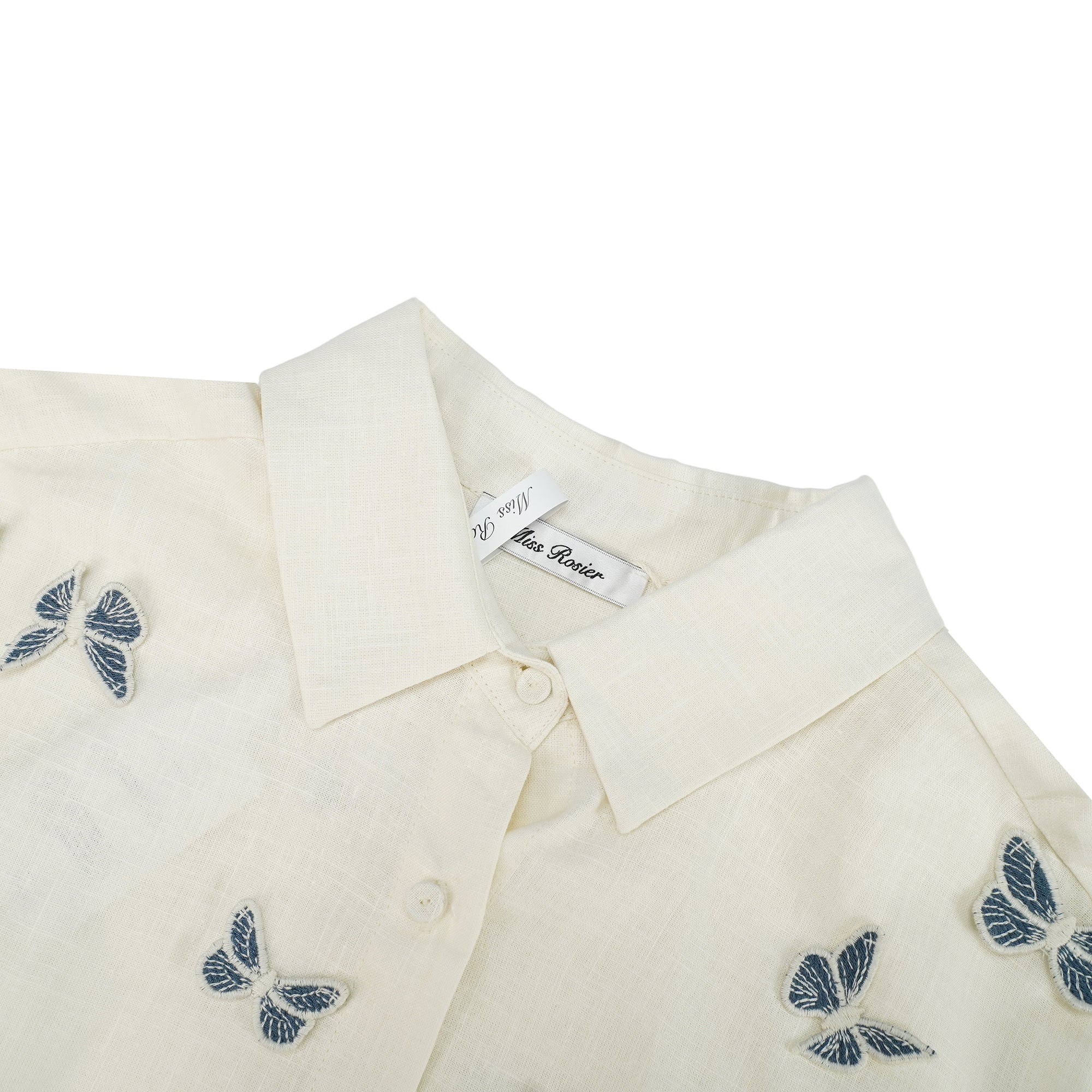 Ophélie White Butterfly Embroidered Shirt & Shorts Set