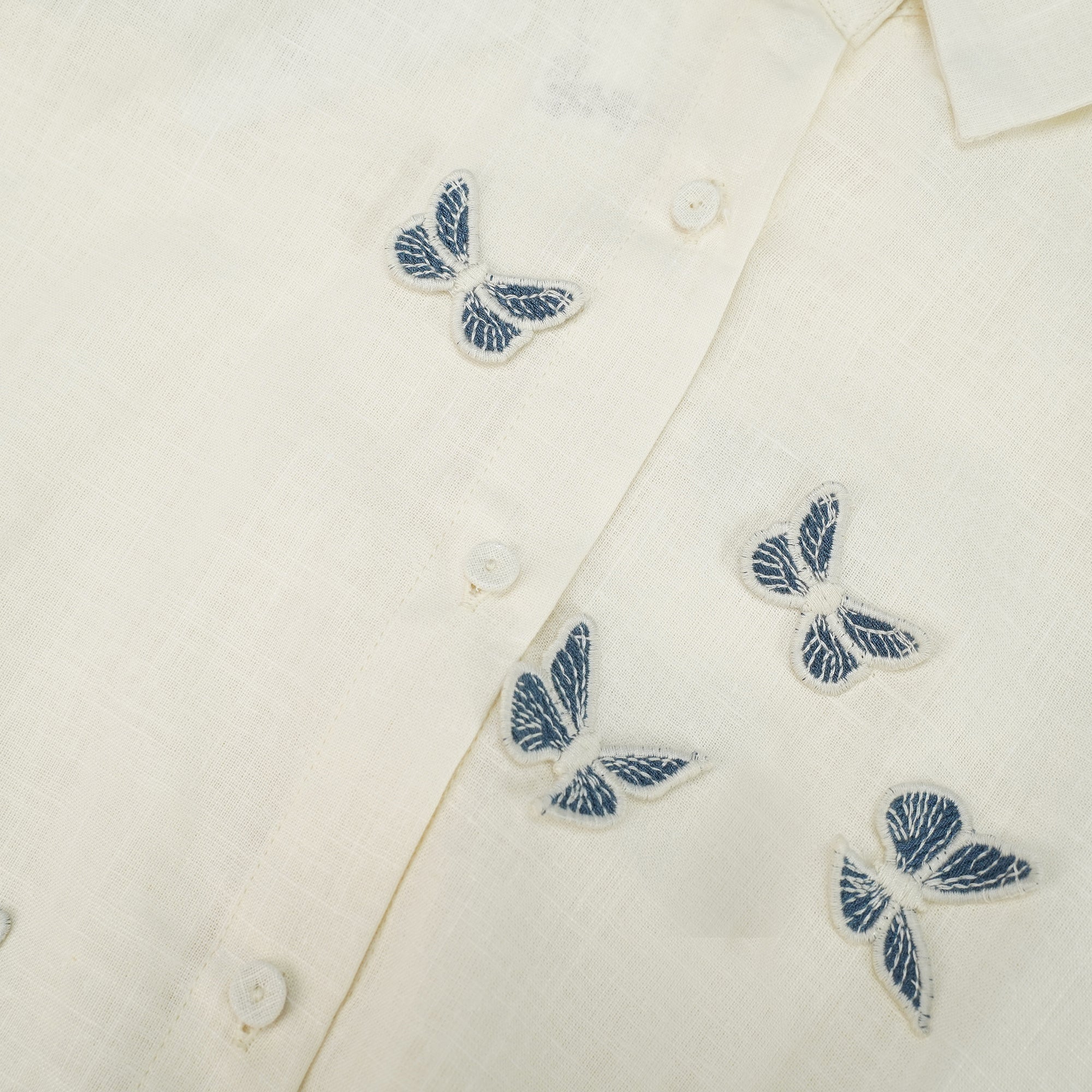 Ophélie White Butterfly Embroidered Shirt & Shorts Set