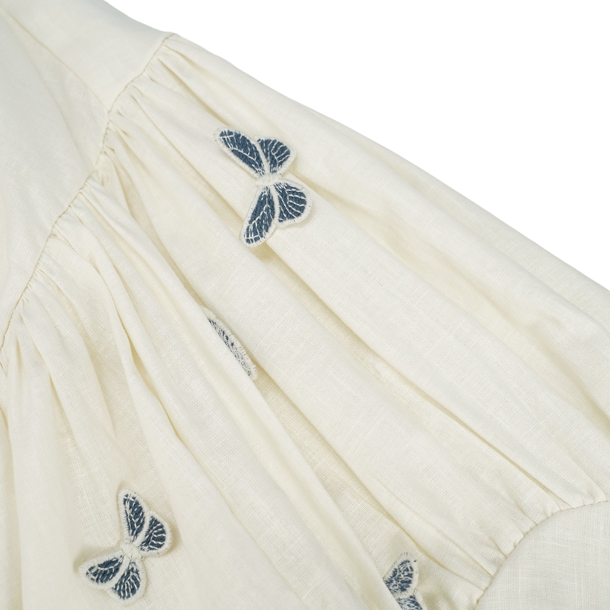 Ophélie White Butterfly Embroidered Shirt & Shorts Set