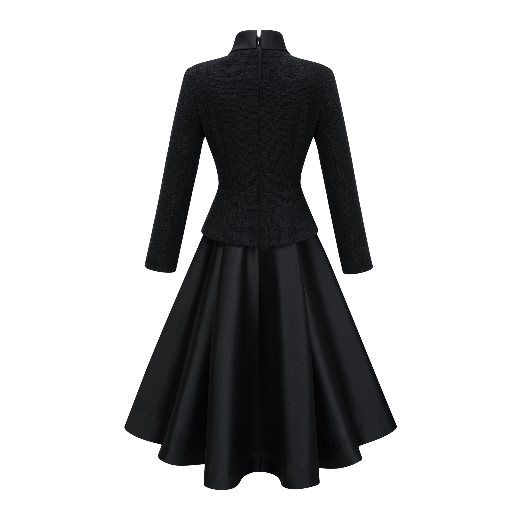 Lorelei Black High Neck Tweed Midi Dress