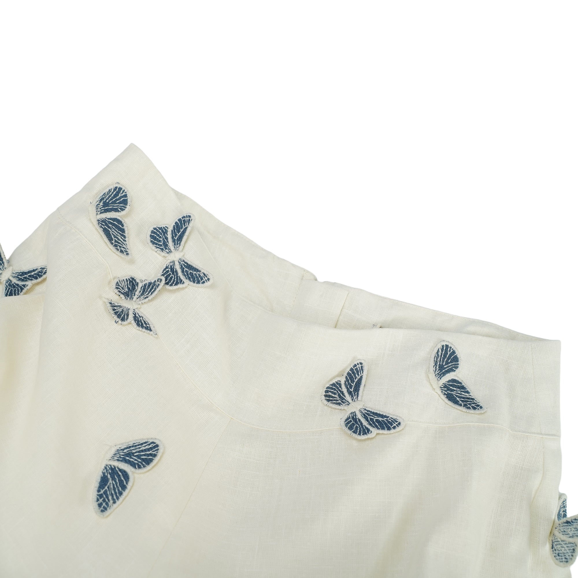 Ophélie White Butterfly Embroidered Shirt & Shorts Set