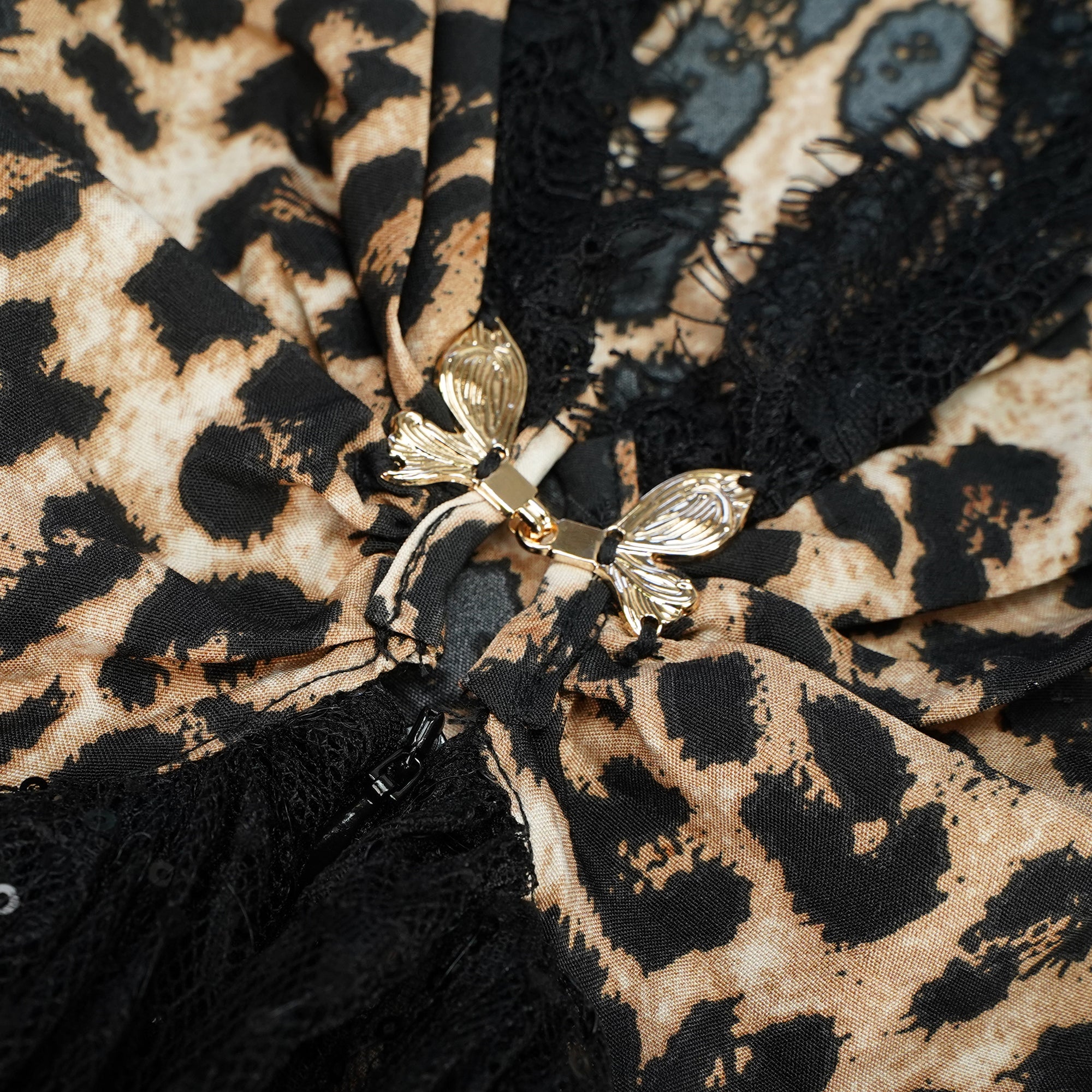 Alizée Brown Lace Panel Leopard Print Maxi Dress