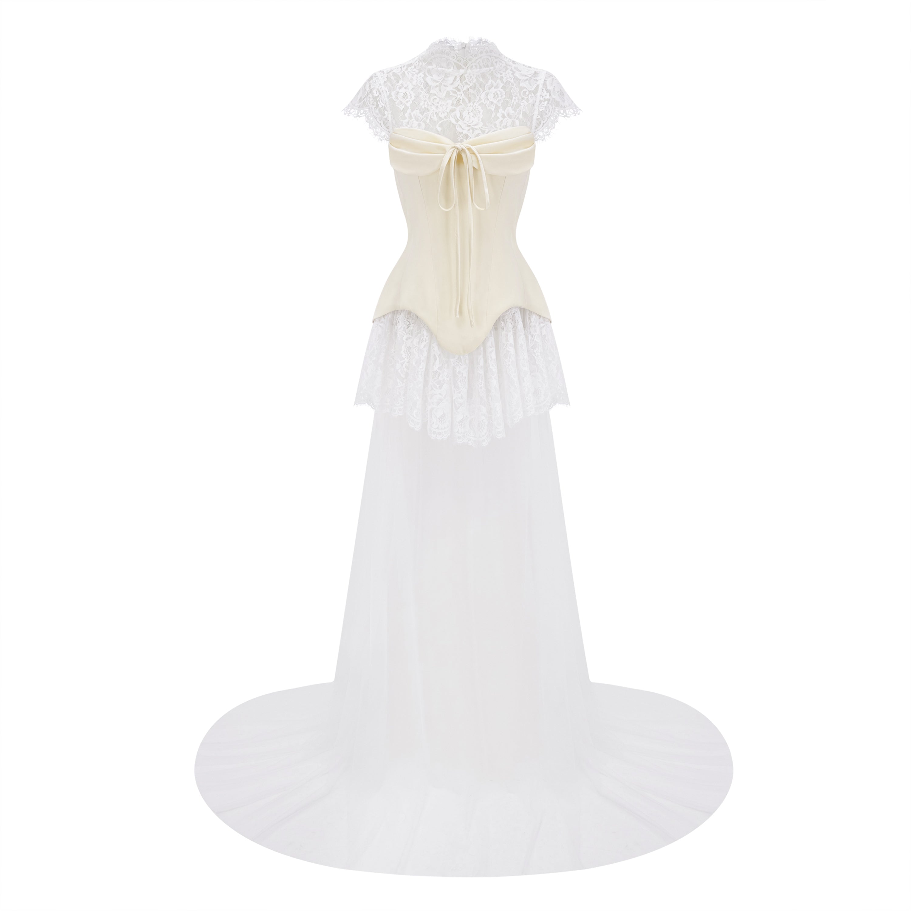 White Lace Gown with Detachable Skirt