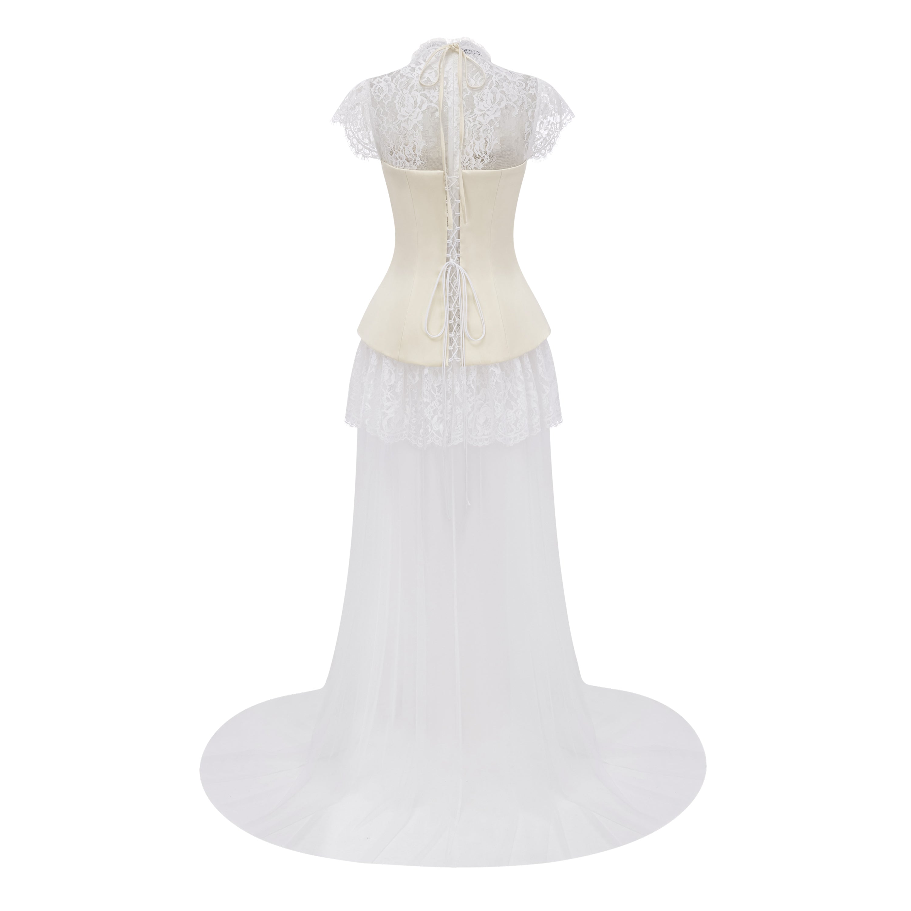White Lace Gown with Detachable Skirt