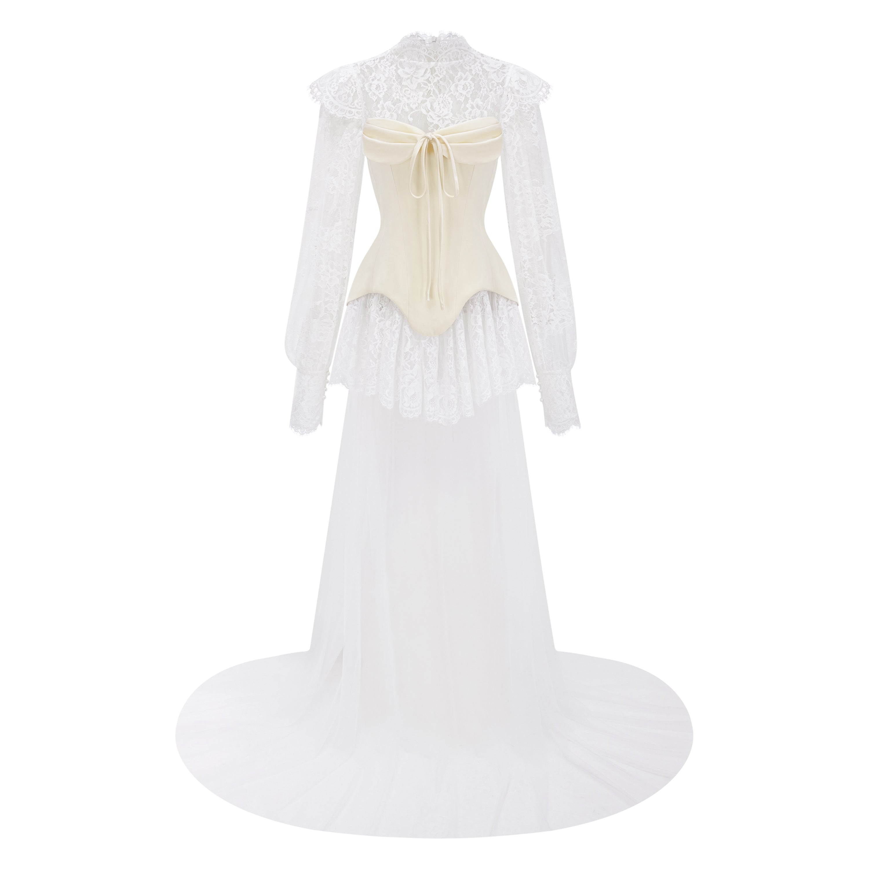 Michalina White Lace Convertible Gown with Long Sleeves