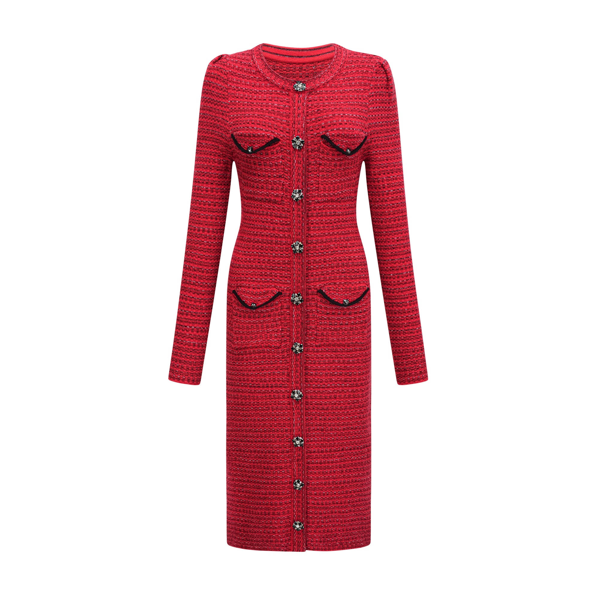 Faustine red embellished knit midi dress