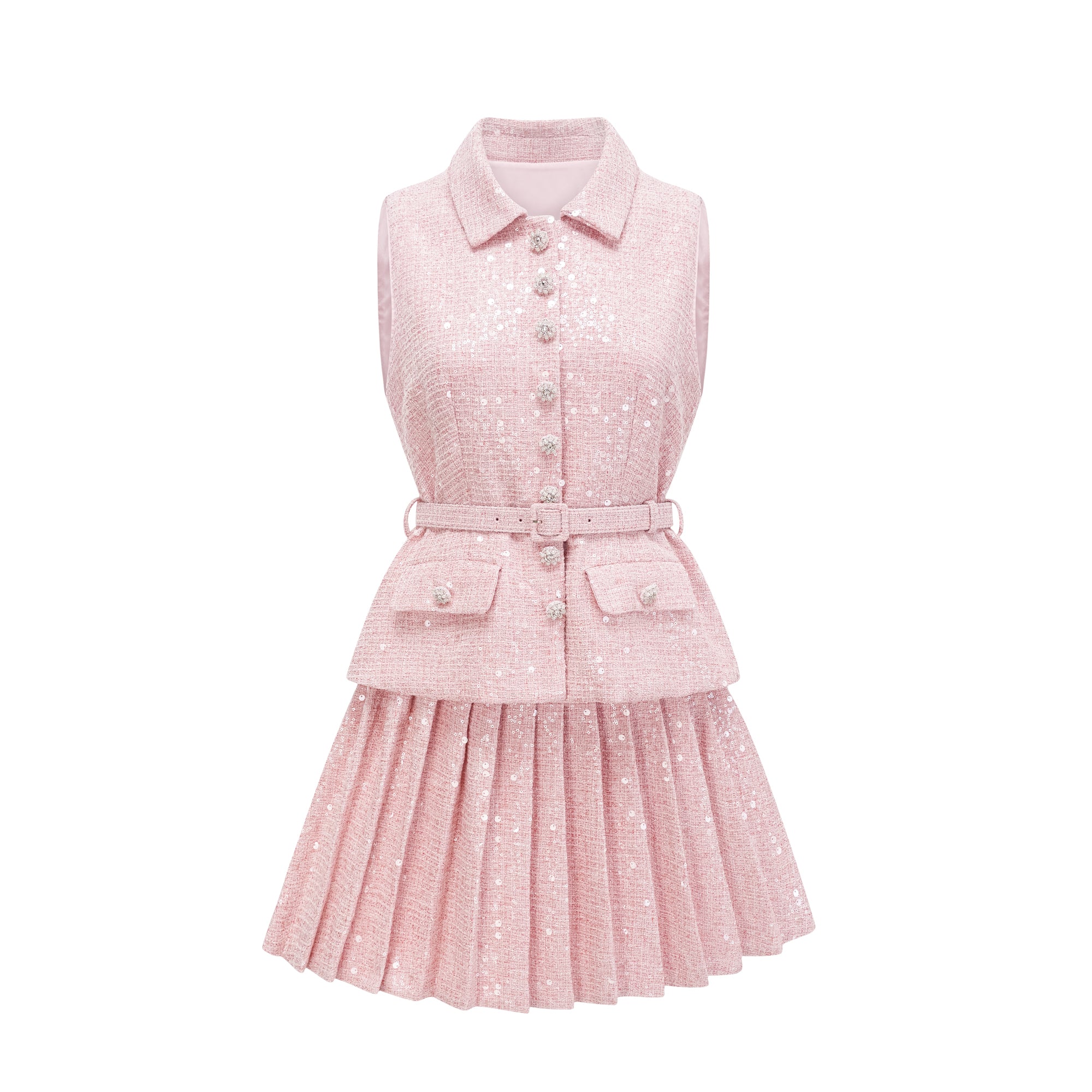 Élise pink pleated embellished mini dress