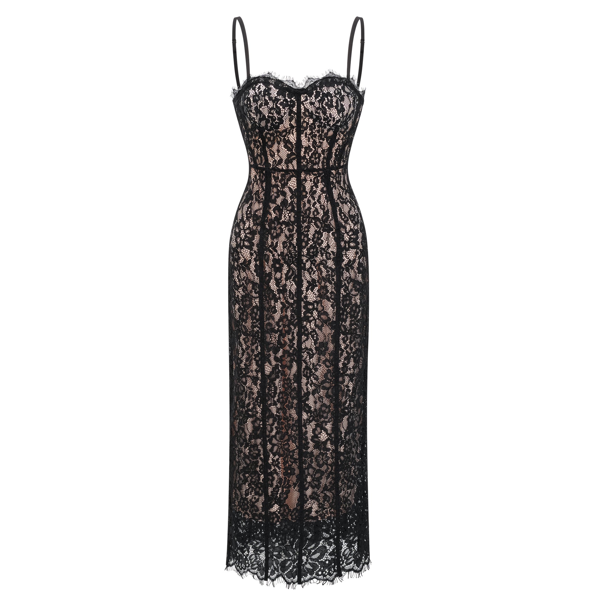 Giorgia Black Floral Lace Corset Maxi Dress